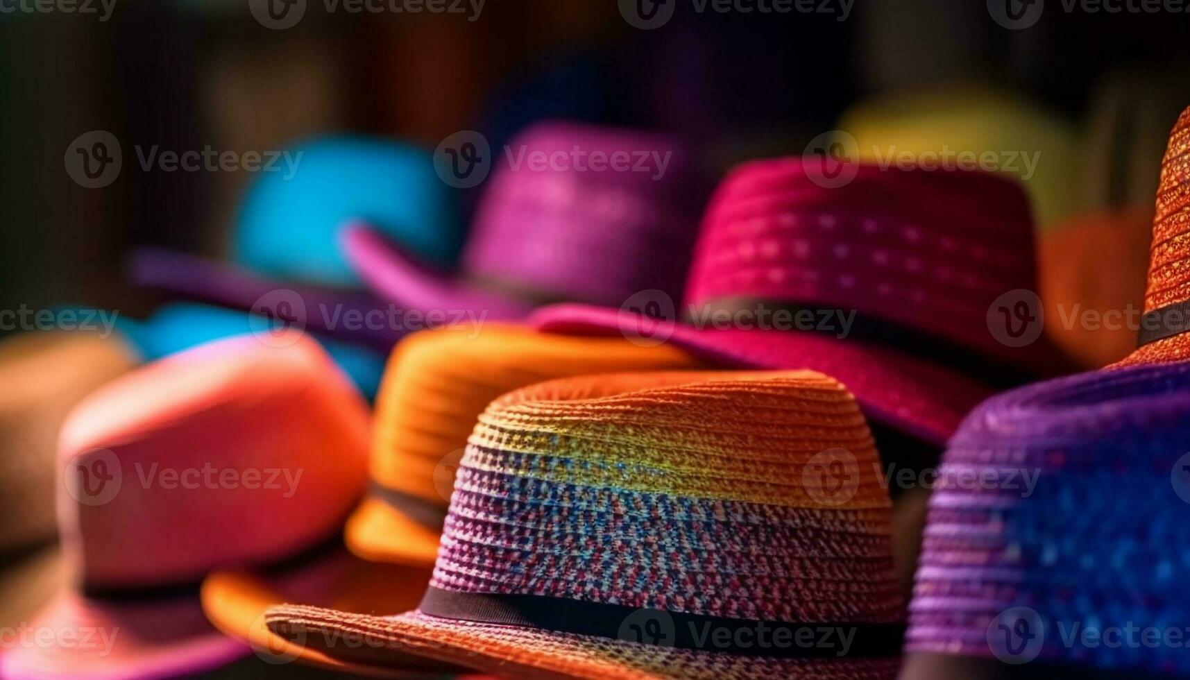 Fashionable straw hat collection for summer shopping generated by AI photo
