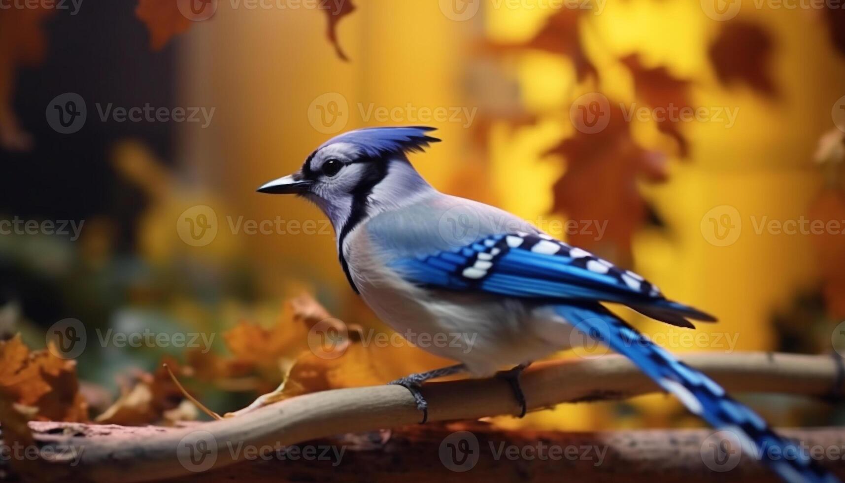 A vibrant blue jay perching on a branch in autumn generated by AI photo