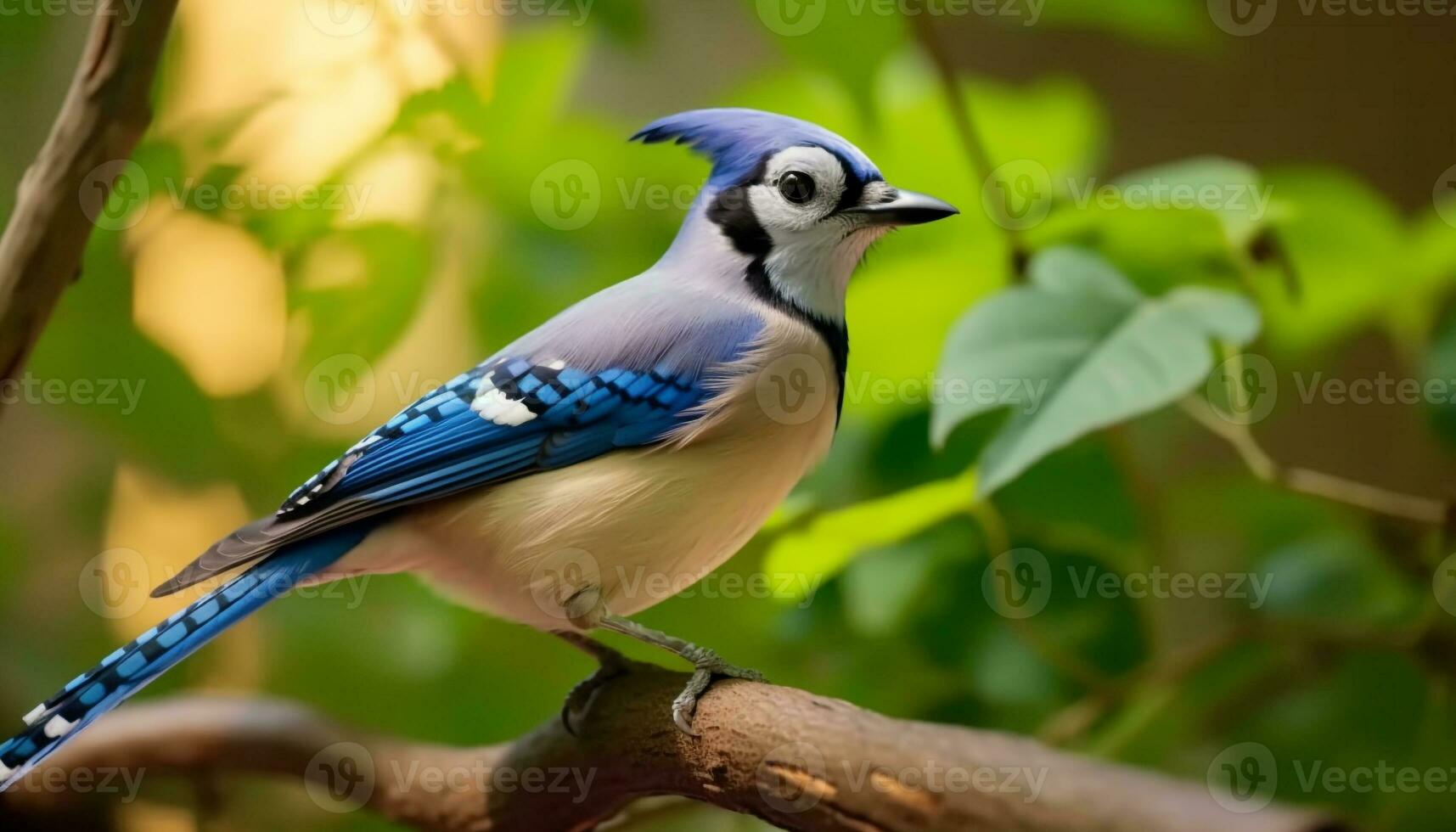 un vistoso pájaro encaramado en un rama en el bosque generado por ai foto