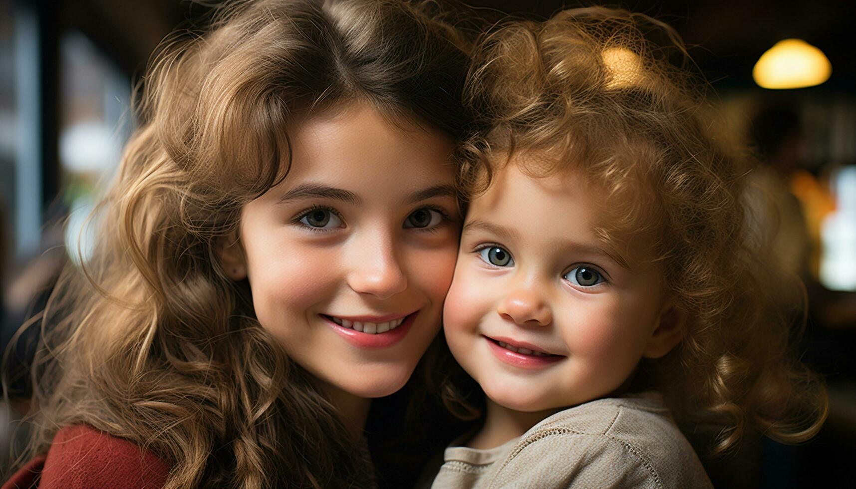 Smiling child, cute happiness, cheerful portrait, family childhood love generated by AI photo