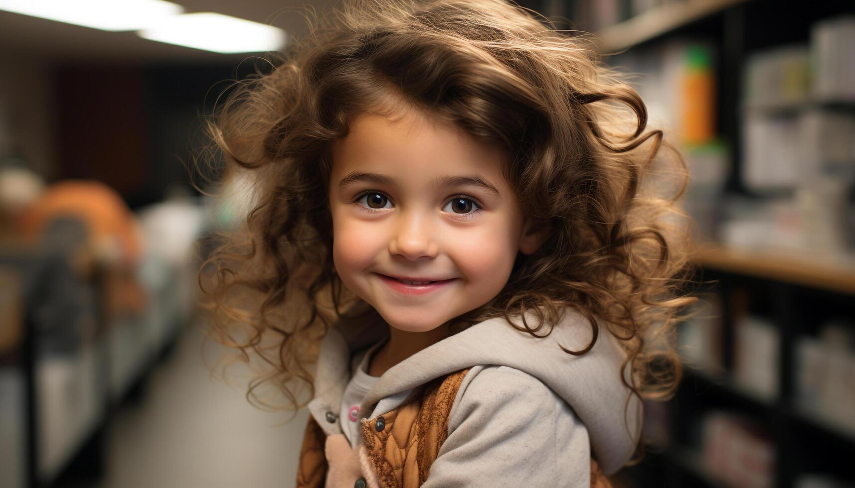 Smiling child, cheerful and cute, looking at camera with happiness generated by AI photo