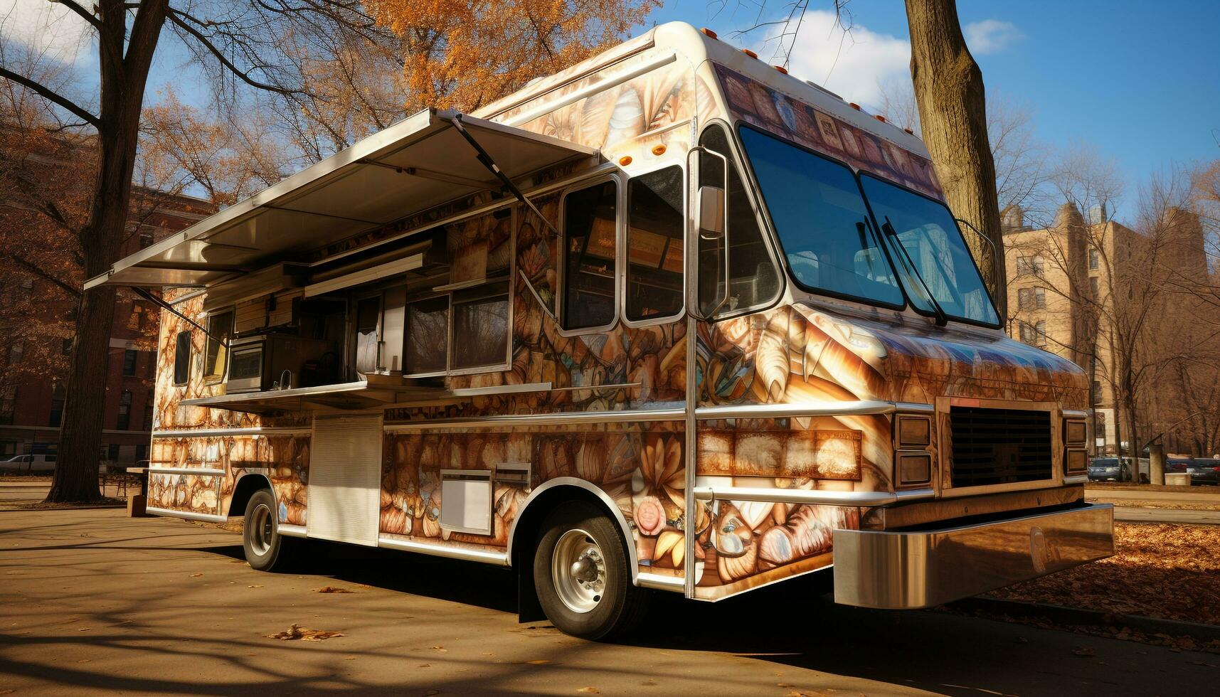 Old fashioned bus drives through rural scene, transporting tourists to travel destinations generated by AI photo