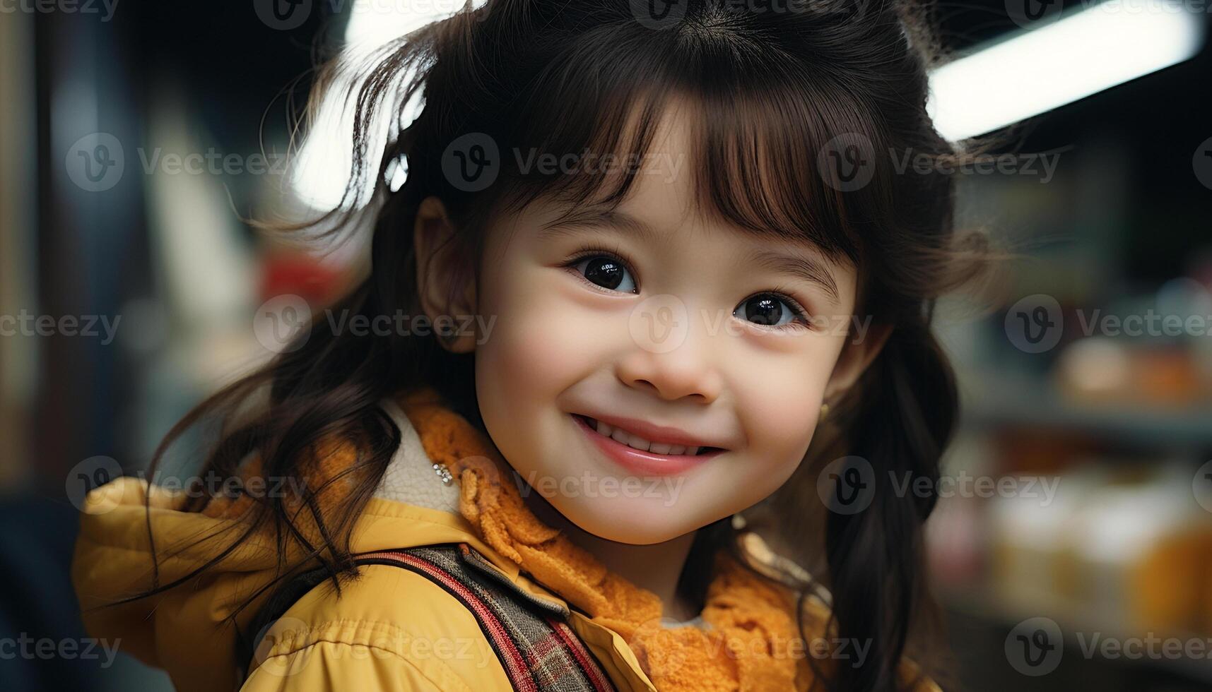 Smiling child, cute portrait, cheerful girl, happiness, childhood joy generated by AI photo