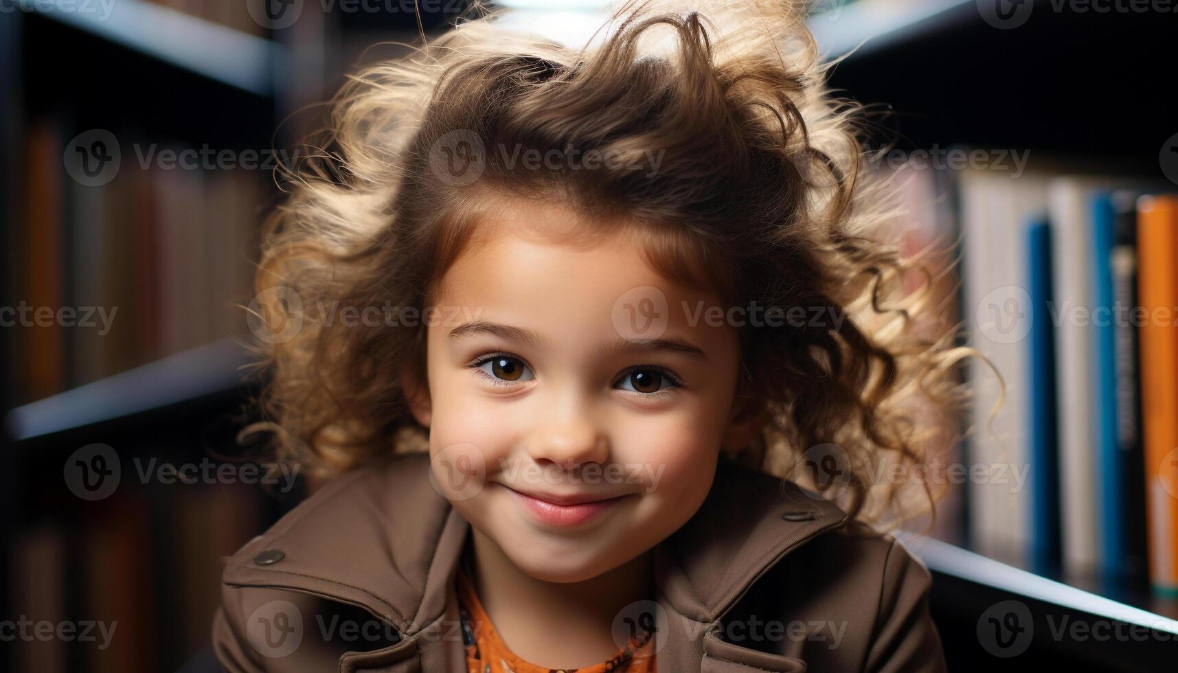 Smiling child, cute portrait, cheerful happiness, looking at camera indoors generated by AI photo