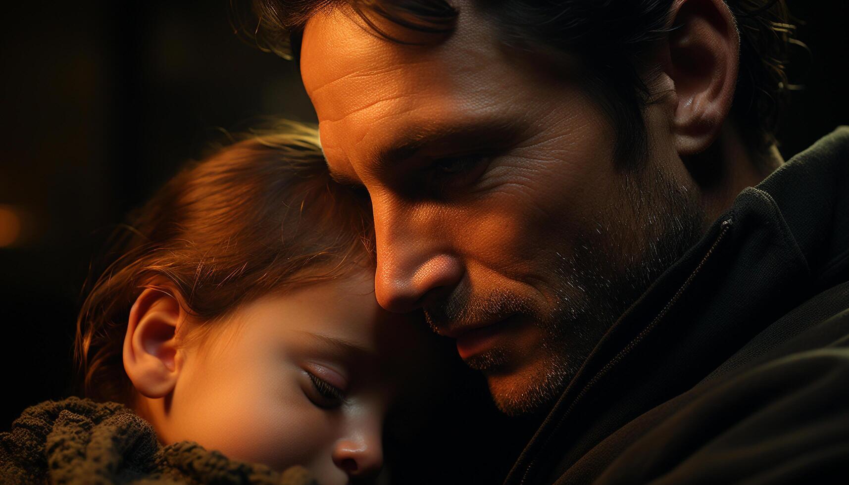 A loving father embraces his smiling son, creating a bond generated by AI photo