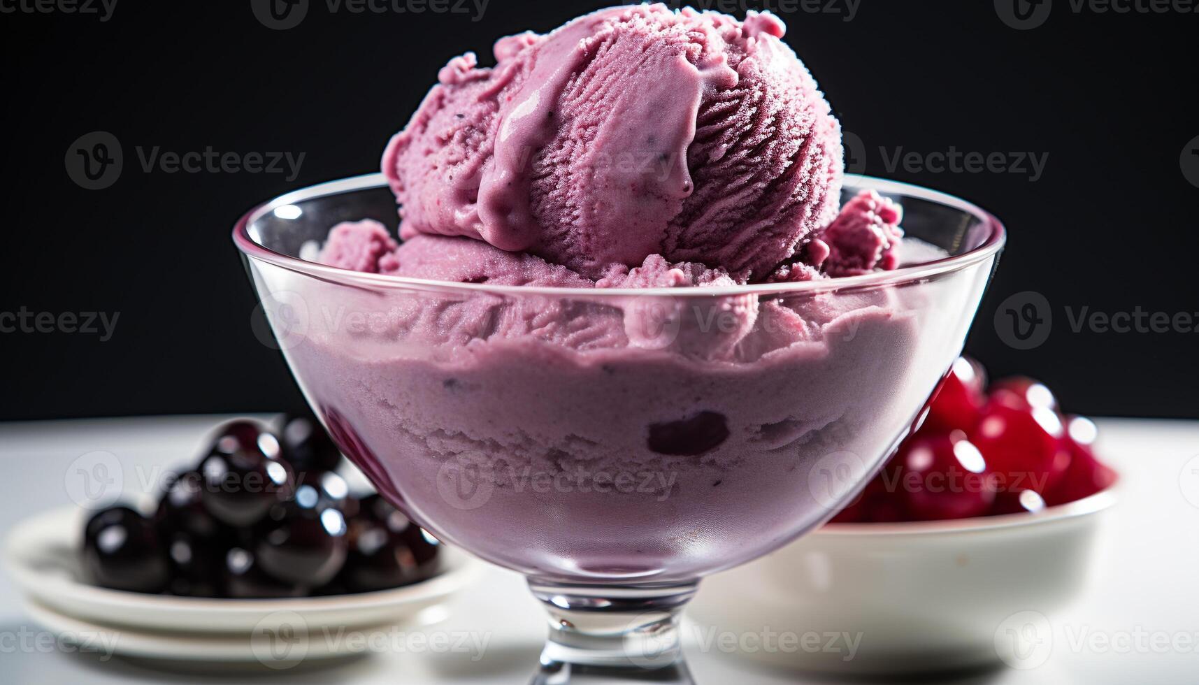 Indulgent gourmet dessert homemade strawberry ice cream with fresh berries generated by AI photo