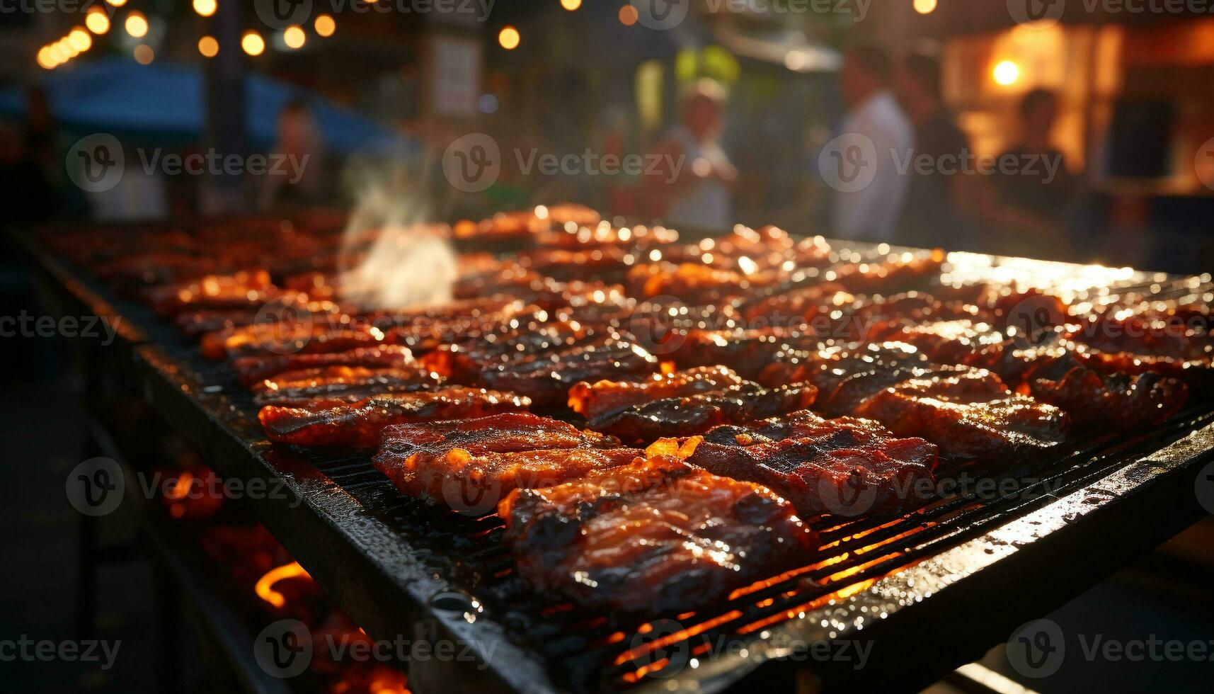 Grilled meat on skewer, barbecue party, healthy eating, summer refreshment generated by AI photo