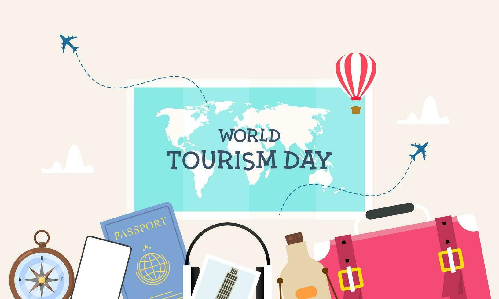 Flat background for world tourism day celebration vector