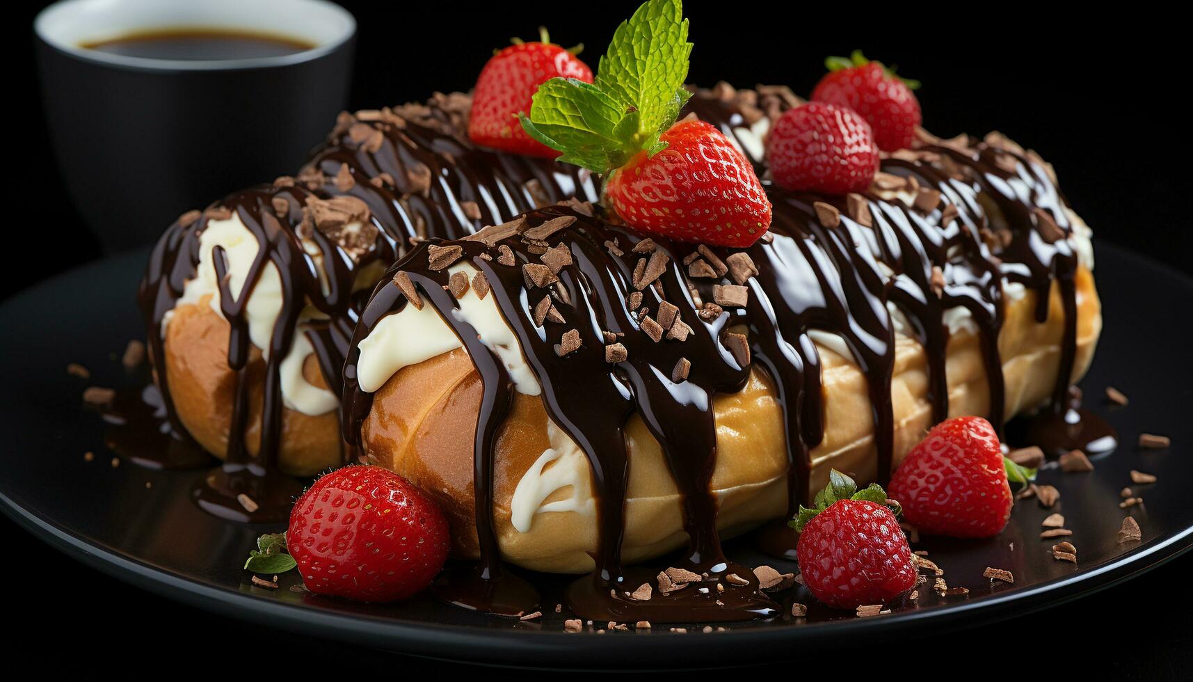 Freshness of fruit and sweetness of chocolate on a gourmet plate generated by AI photo
