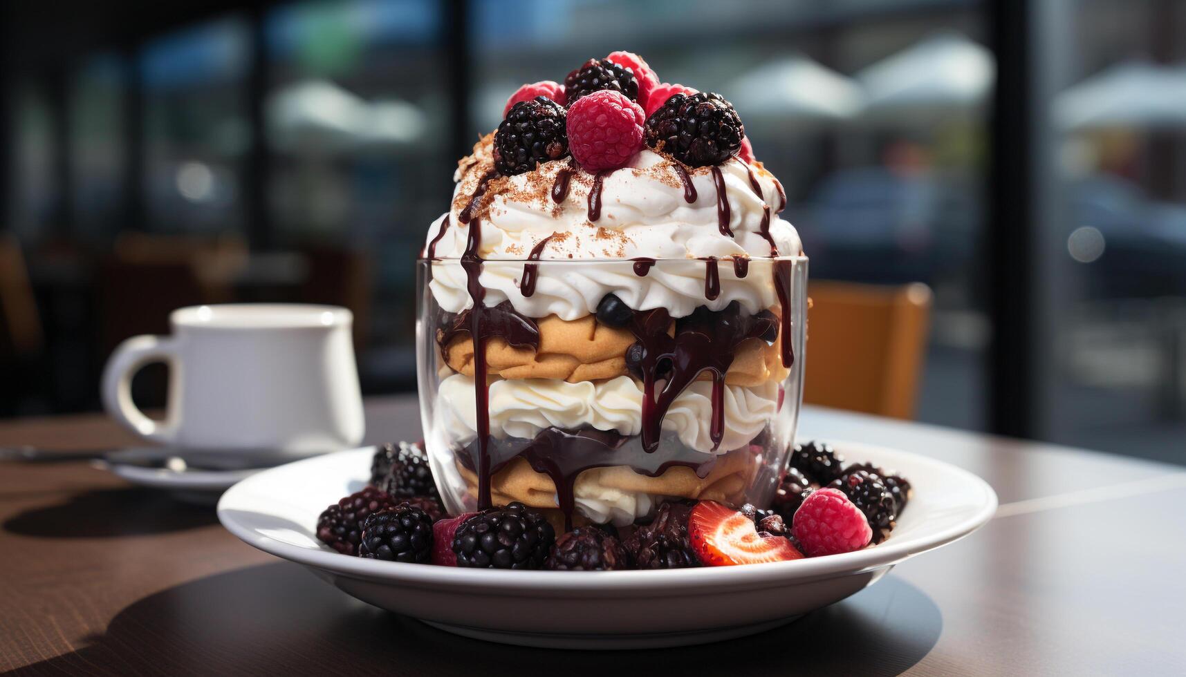 Freshness and sweetness on a plate, indulging in gourmet dessert generated by AI photo