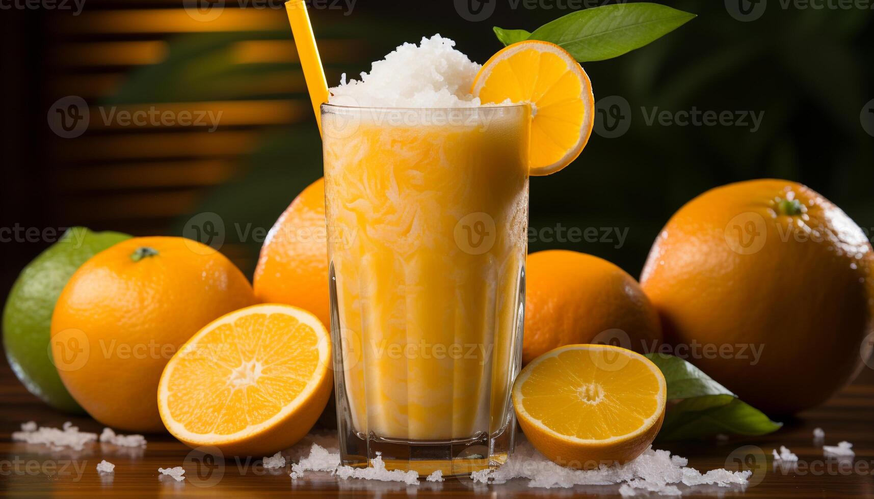Freshness of citrus fruit on a wooden table, a refreshing drink generated by AI photo