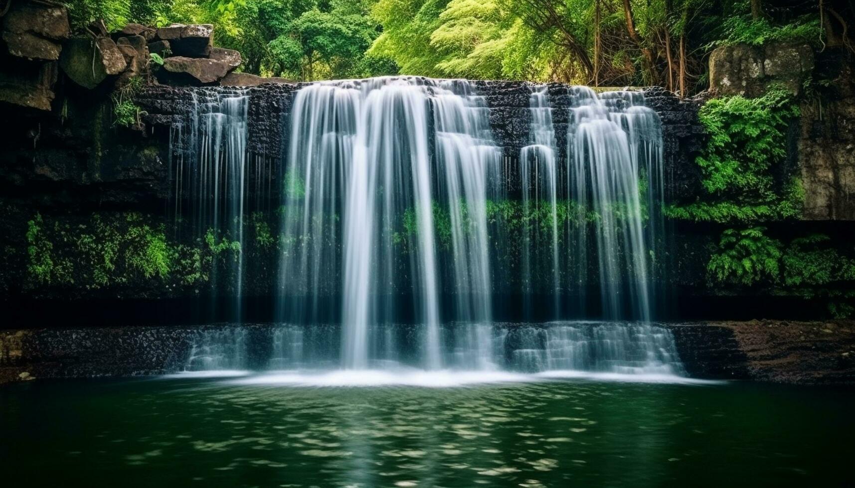Nature beauty in motion flowing water, green leaves, and tranquil scenes generated by AI photo