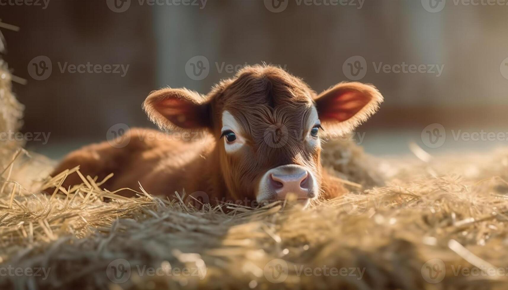 Cute cow grazing on green grass in a sunny meadow generated by AI photo