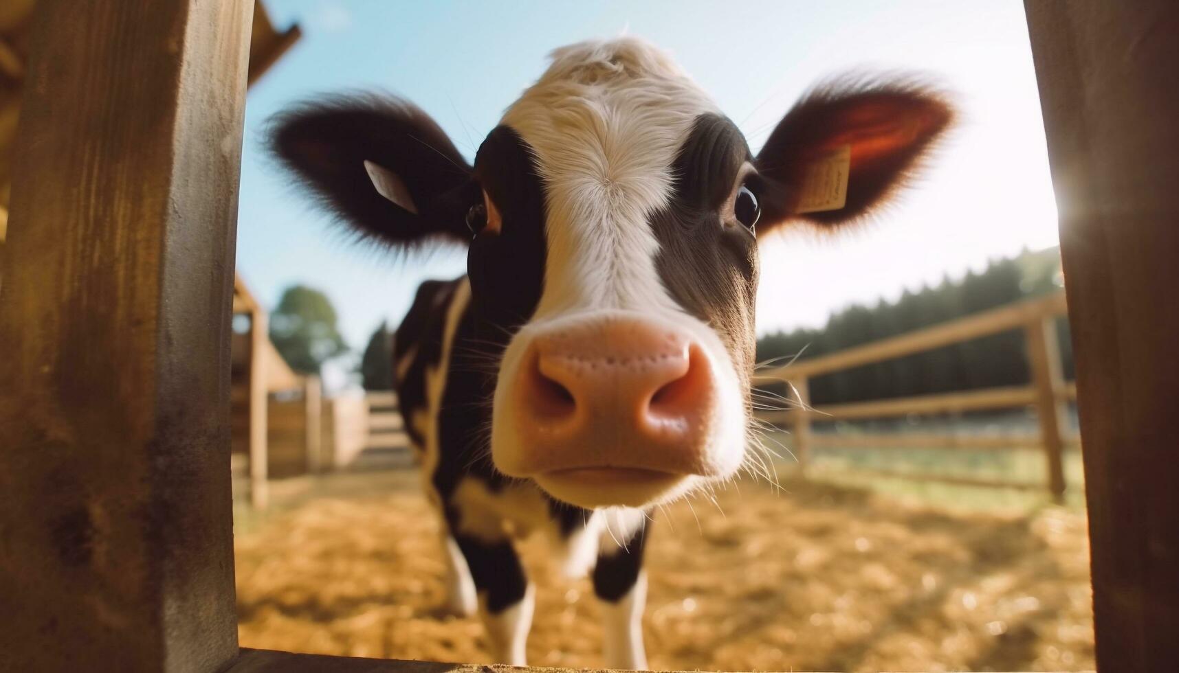 Cow grazing in a green meadow on a sunny summer day generated by AI photo