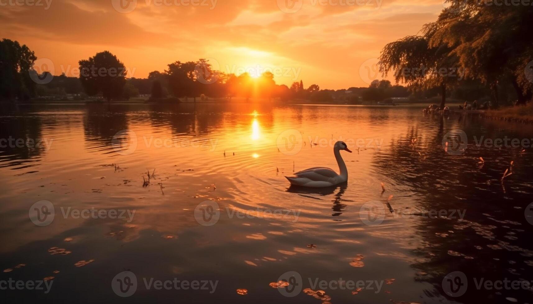 Sunset reflects on water, creating a tranquil scene of nature generated by AI photo