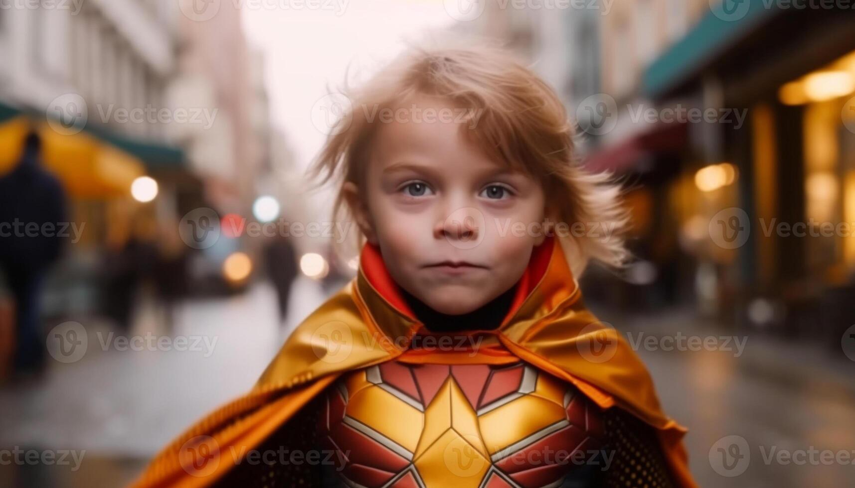 A cute child playing outdoors, looking at camera, smiling at night generated by AI photo