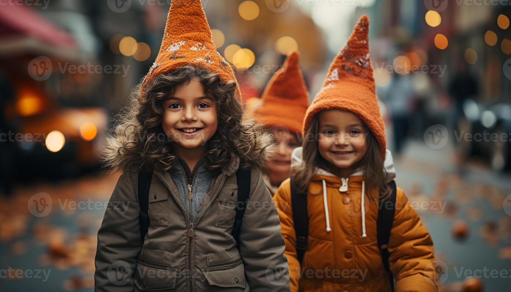 Smiling child, cheerful girl, cute siblings, outdoor fun generated by AI photo