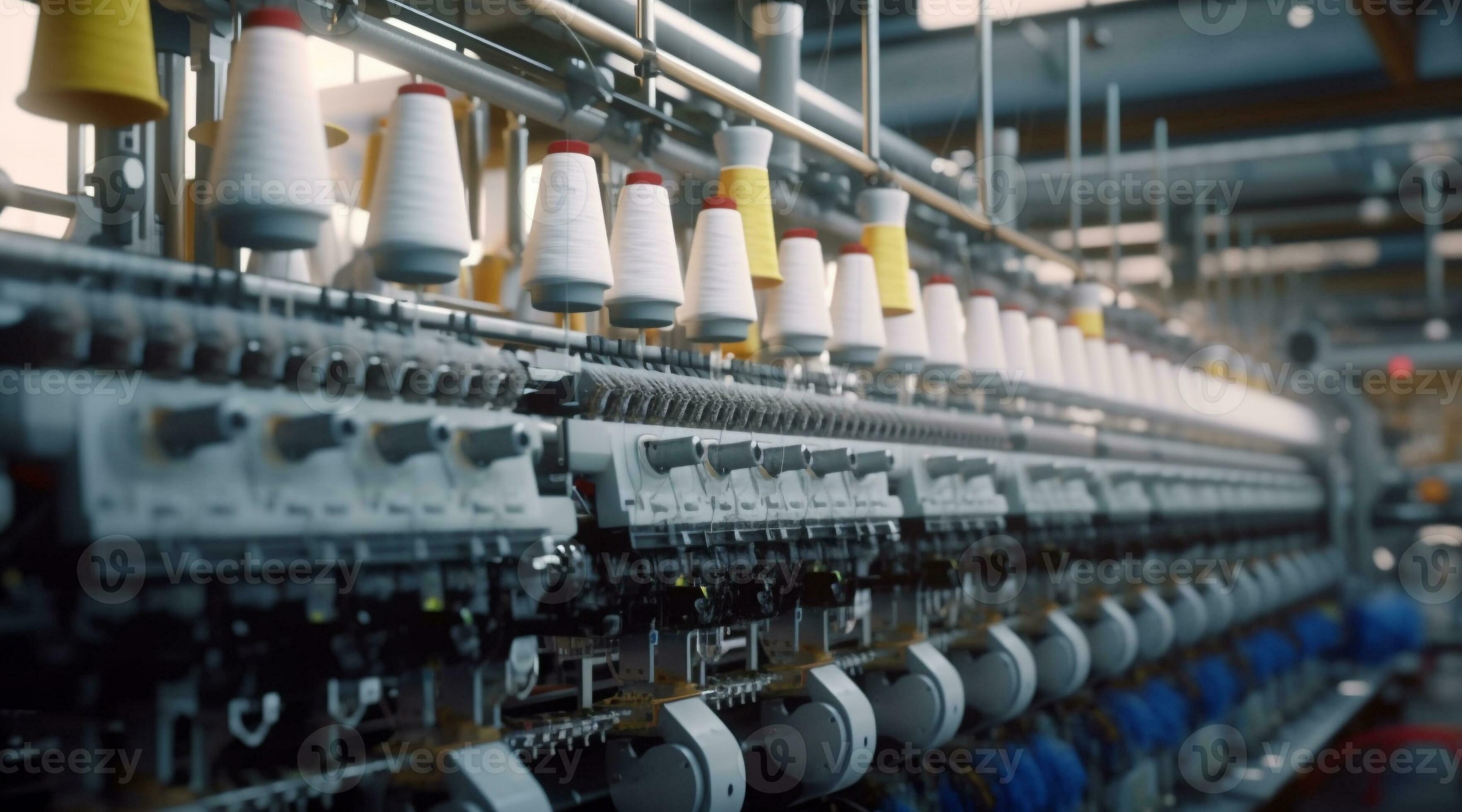 Row Of Automated Machines For Yarn Manufacturing. Modern Textile Plant.  Textile Manufacturing Of Synthetic Fibers. Stock Photo, Picture and Royalty  Free Image. Image 51246219.