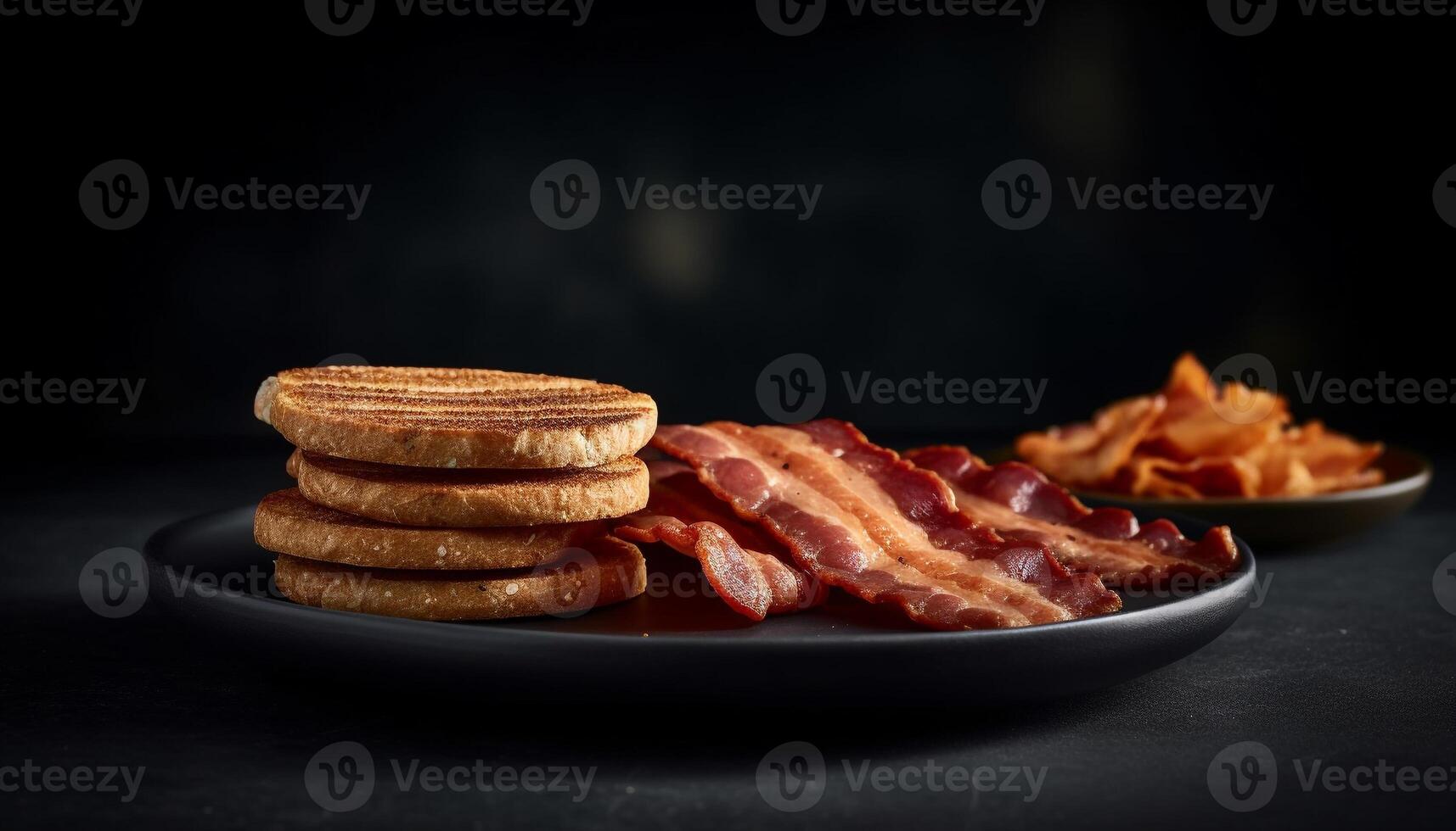 A plate of gourmet pork snack, fresh and close up generated by AI photo