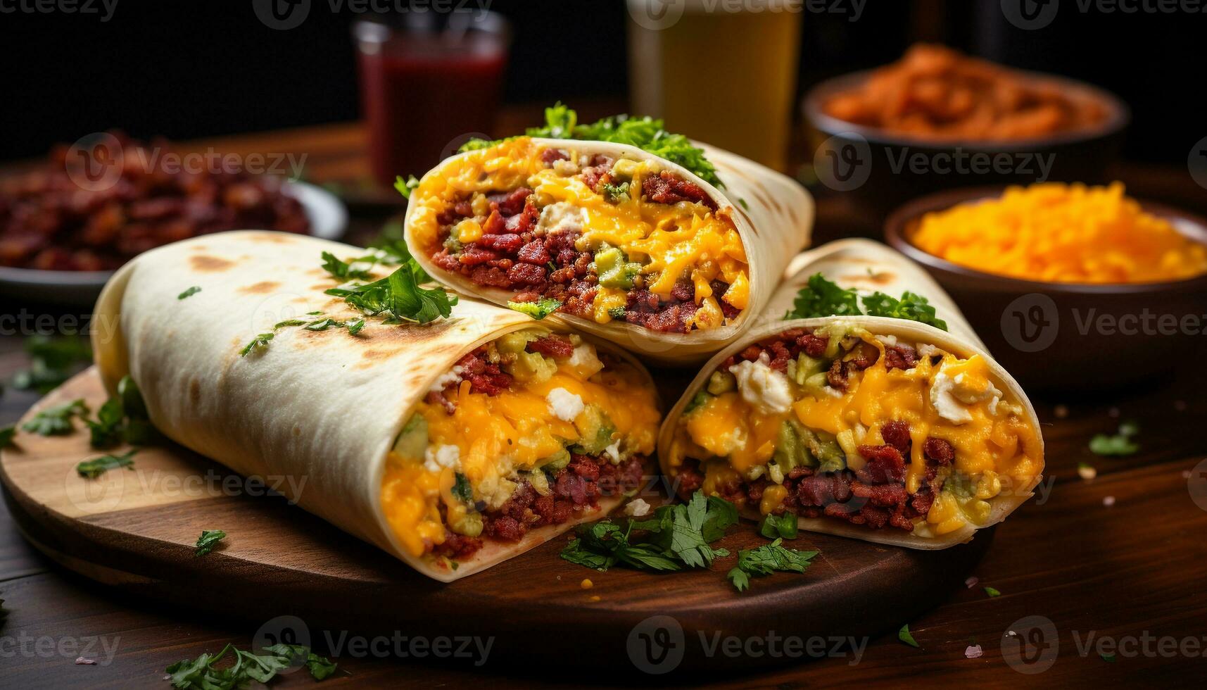 Grilled beef taco with fresh guacamole and cilantro generated by AI photo