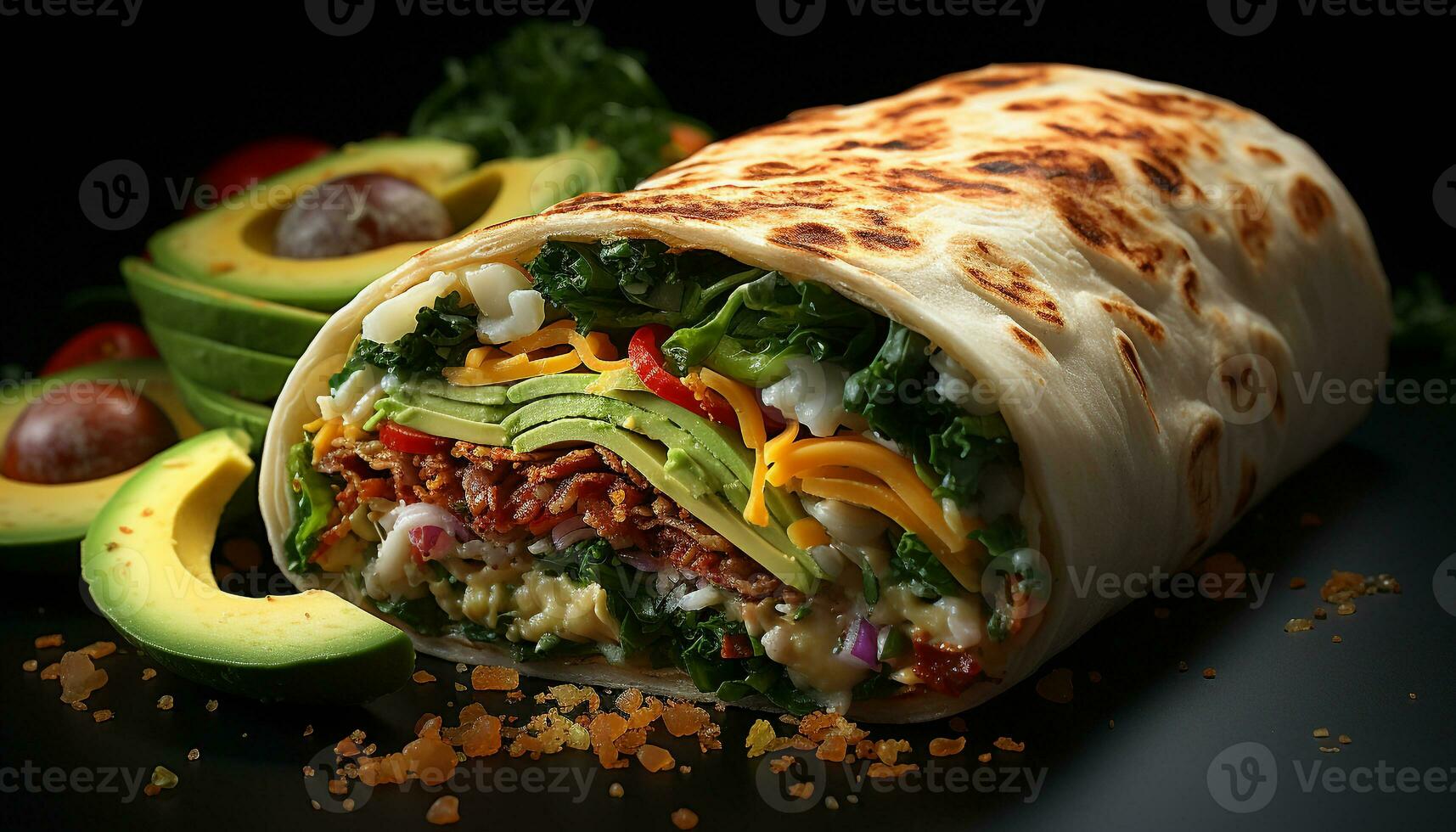 Freshness and spice in a gourmet Mexican taco with avocado generated by AI photo