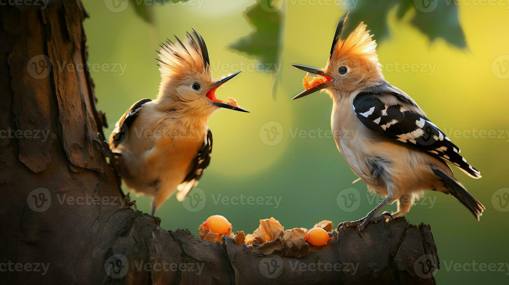 Juvenile Eurasian Hoopoe Enjoying Nourishment from Parent photo