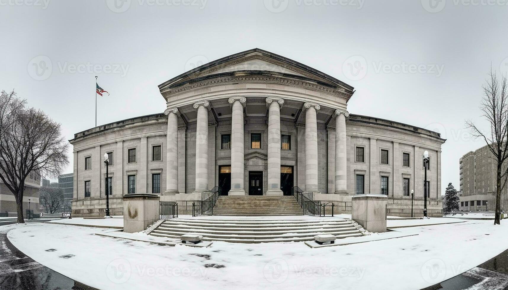 Famous winter capital, snow covered neo classical monument, symbolizing history and politics generated by AI photo