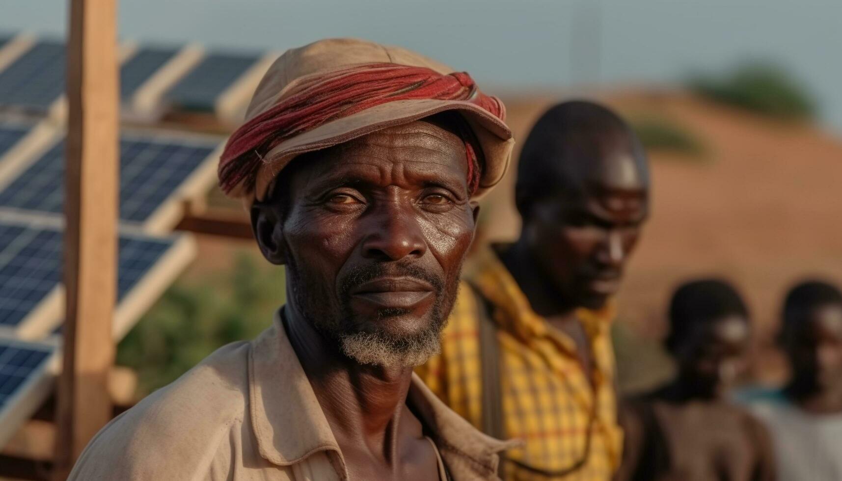 Smiling African men working outdoors, embracing their indigenous culture generated by AI photo