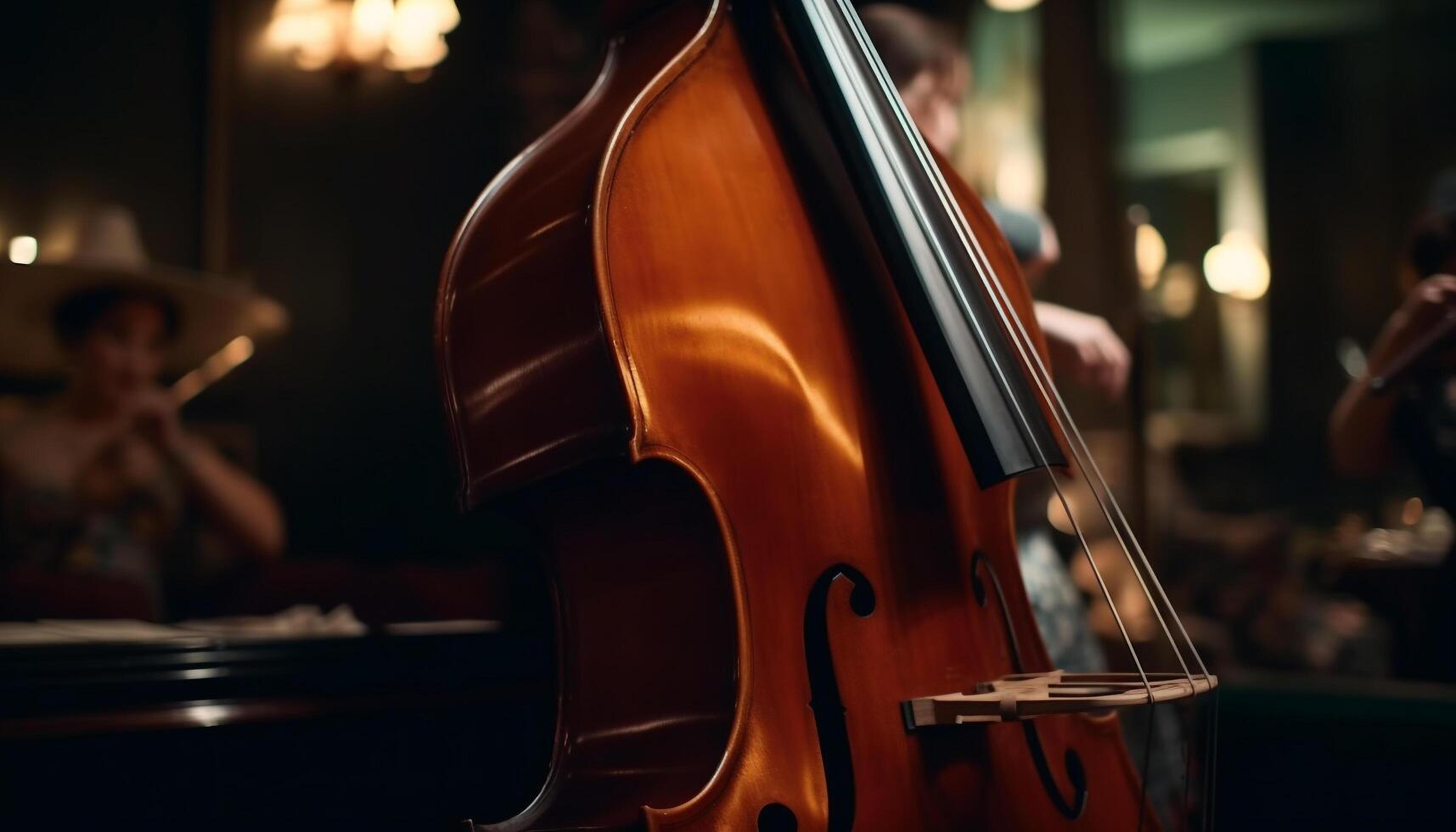 Musician playing violin, close up of skilled artist creative performance generated by AI photo