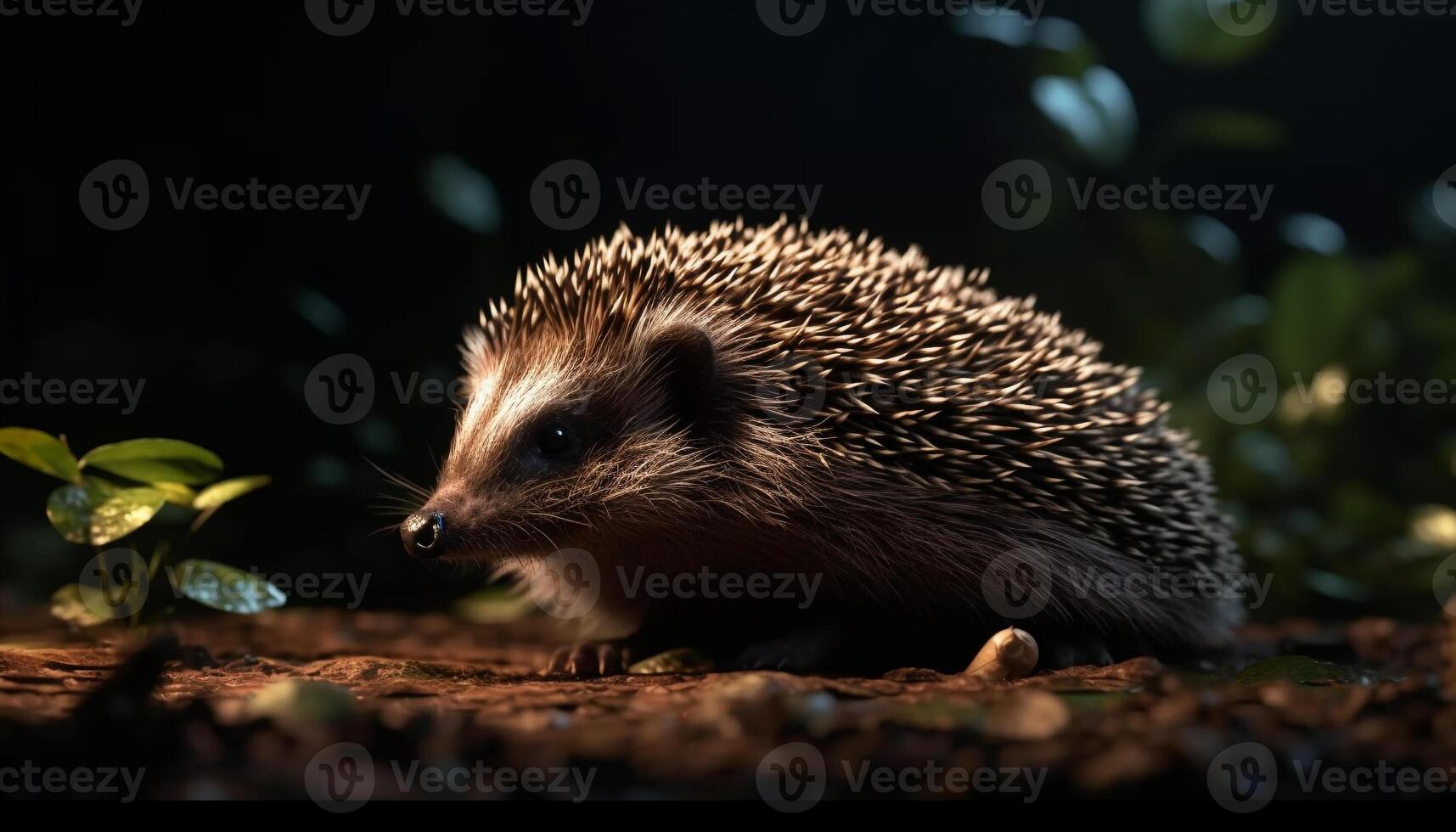 linda pequeño erizo en naturaleza, mirando a cámara, alerta en bosque generado por ai foto