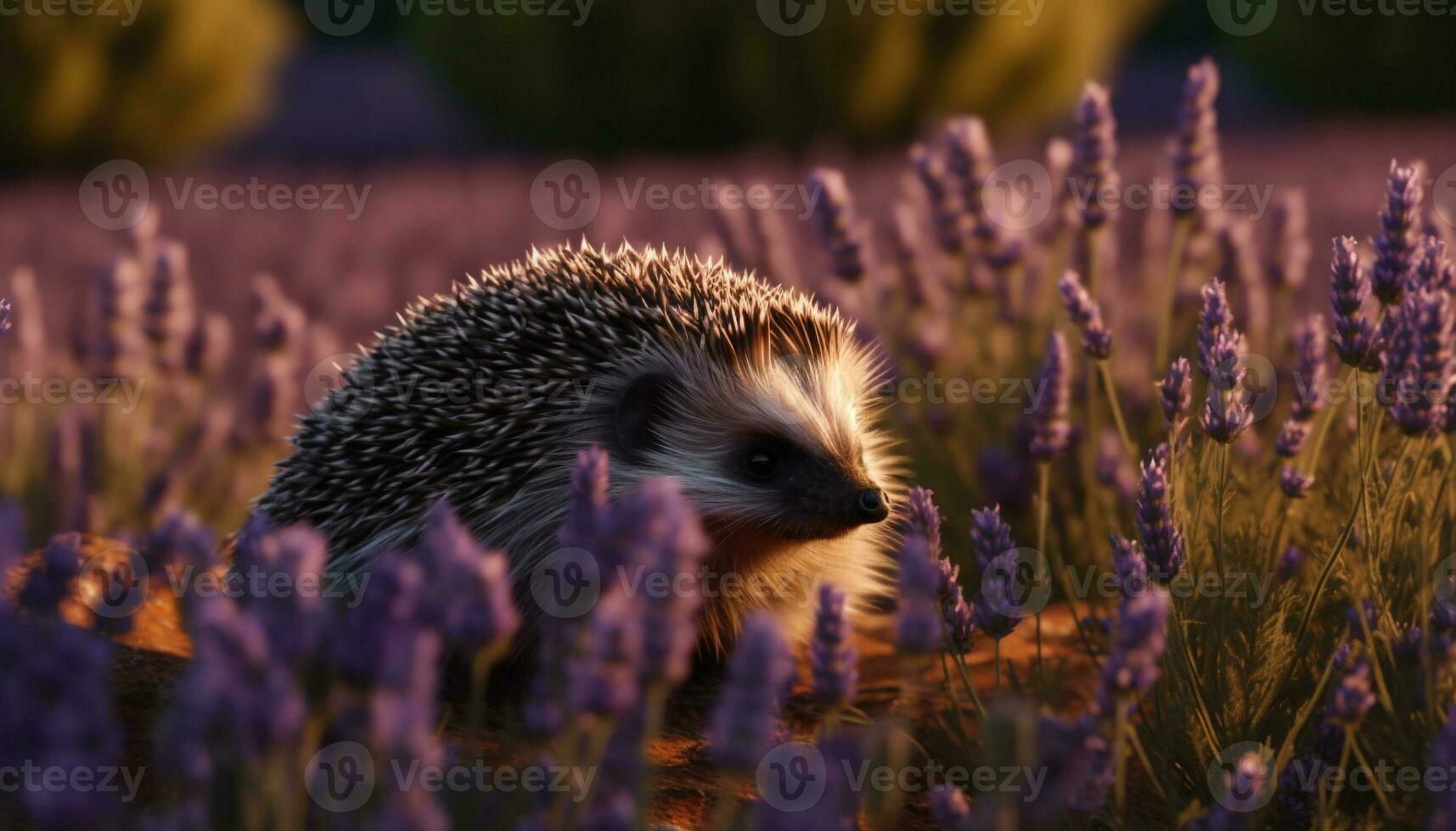 linda erizo en naturaleza, pequeño y claveteado, mirando alerta en césped generado por ai foto