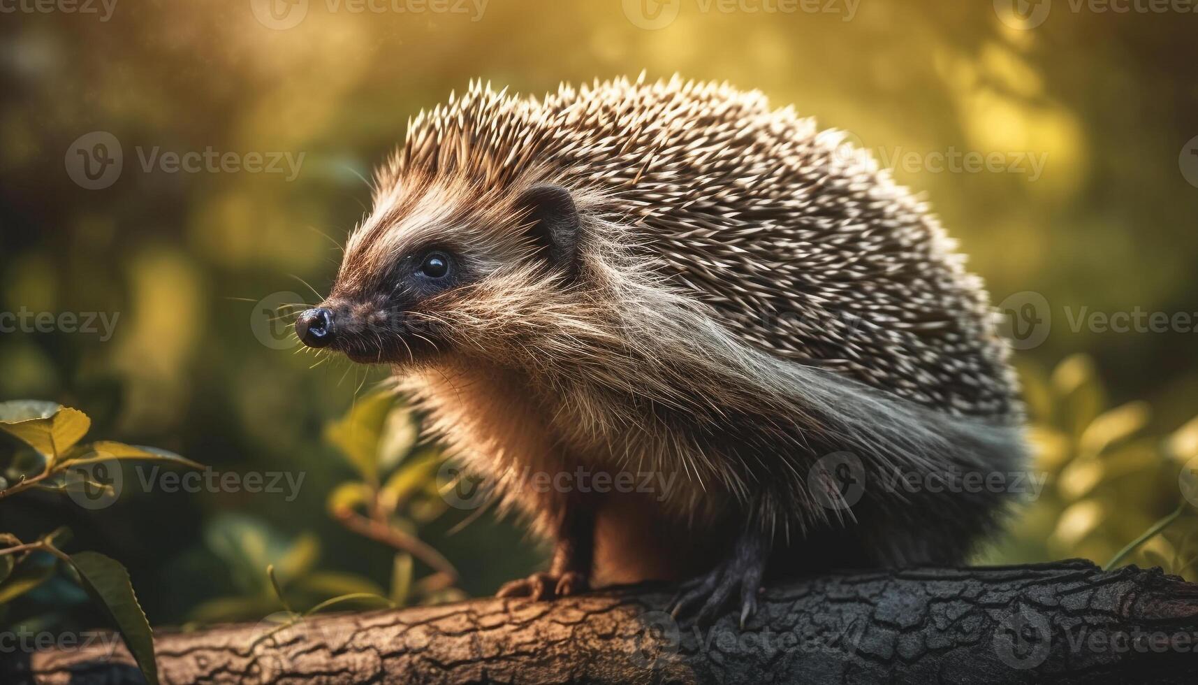 linda erizo en naturaleza, cerca arriba, mirando a cámara, al aire libre generado por ai foto