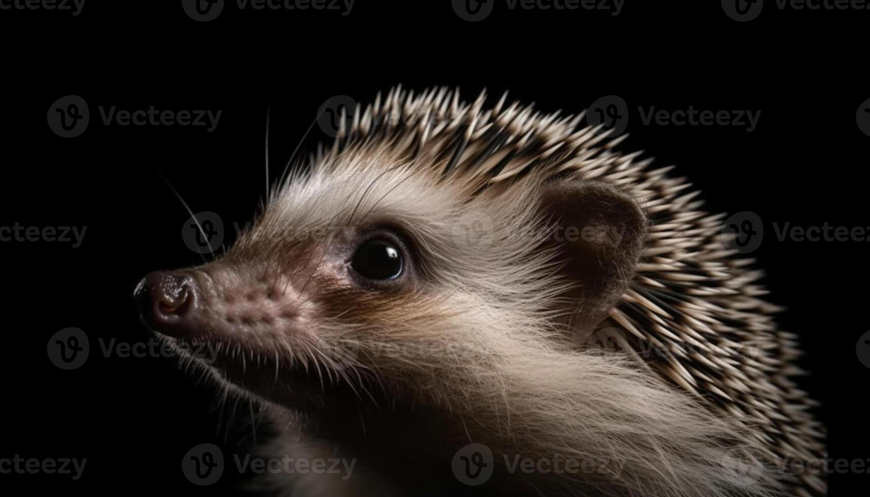 un linda erizo, con cerdas y bigotes, mirando arriba a noche generado por ai foto