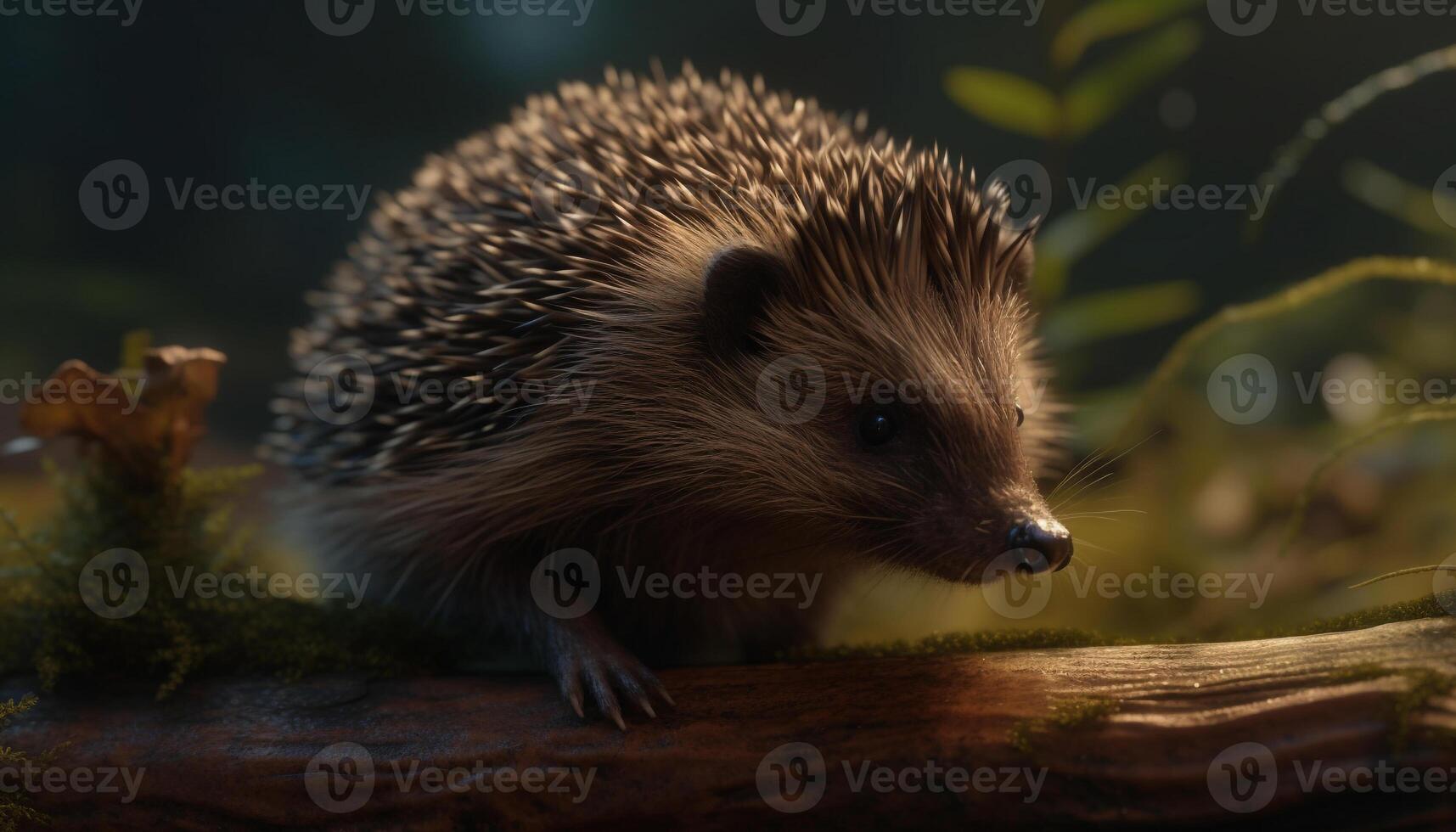 Cute small hedgehog looking alert in the grass, nature portrait generated by AI photo