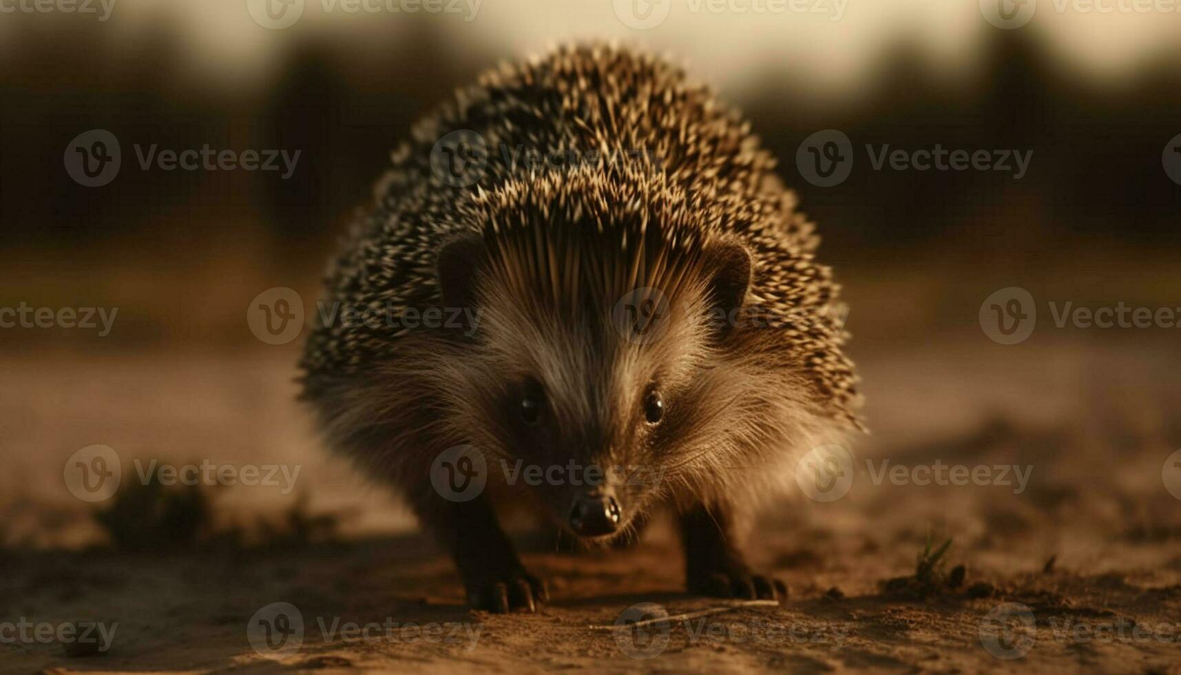 Cute hedgehog in the wild, small, close up, outdoors, nature beauty generated by AI photo