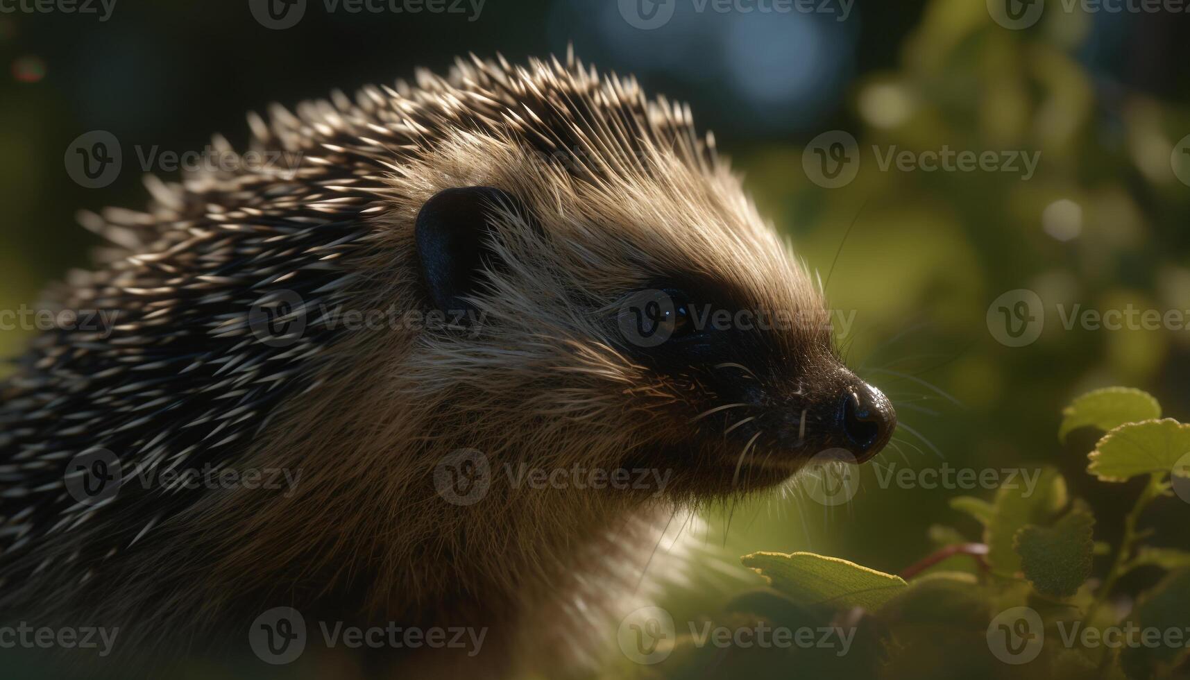Cute hedgehog looking at camera in the wild, furry and small generated by AI photo