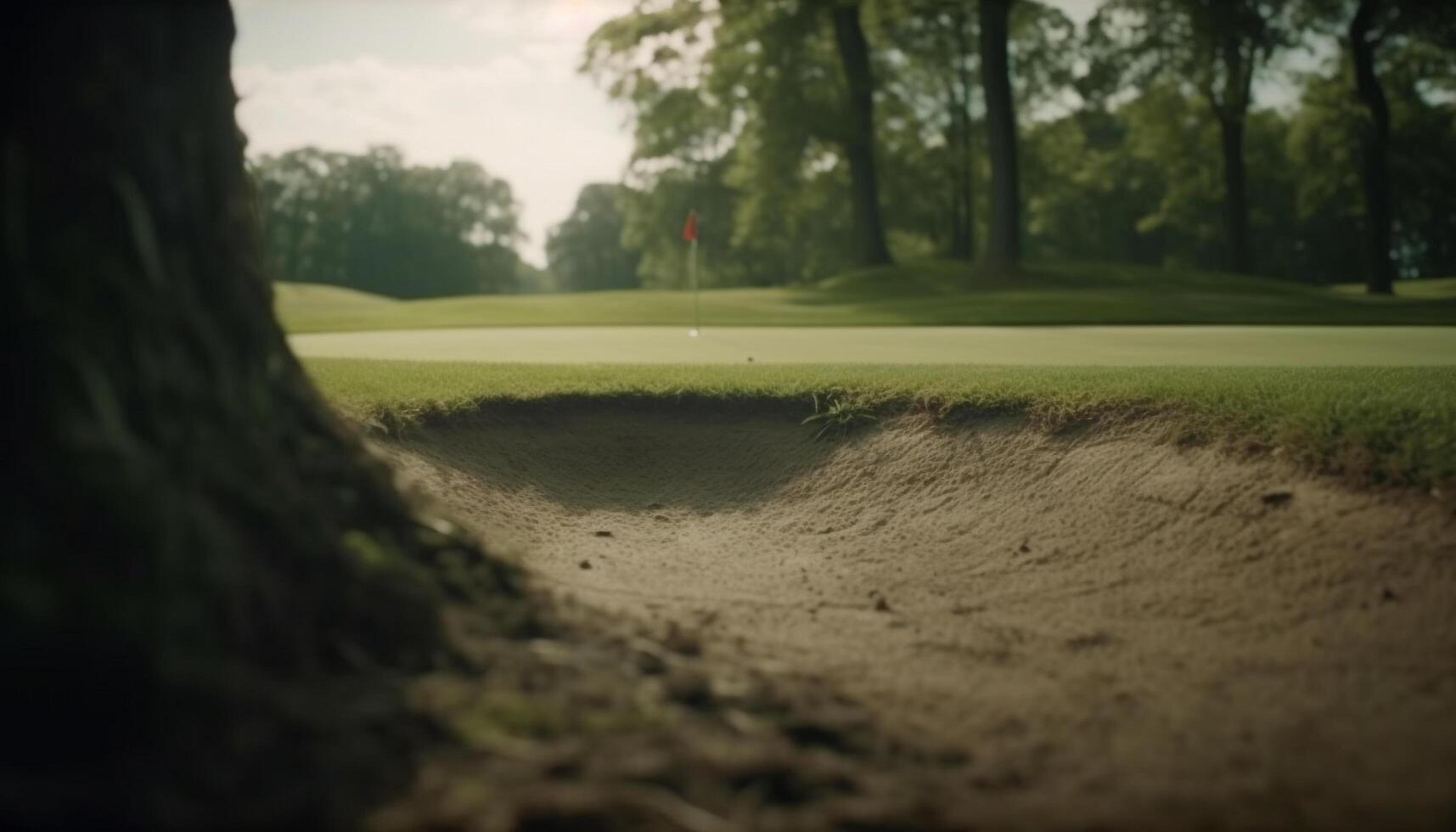 Golfers enjoy the outdoors, playing on green grass under sunlight generated by AI photo