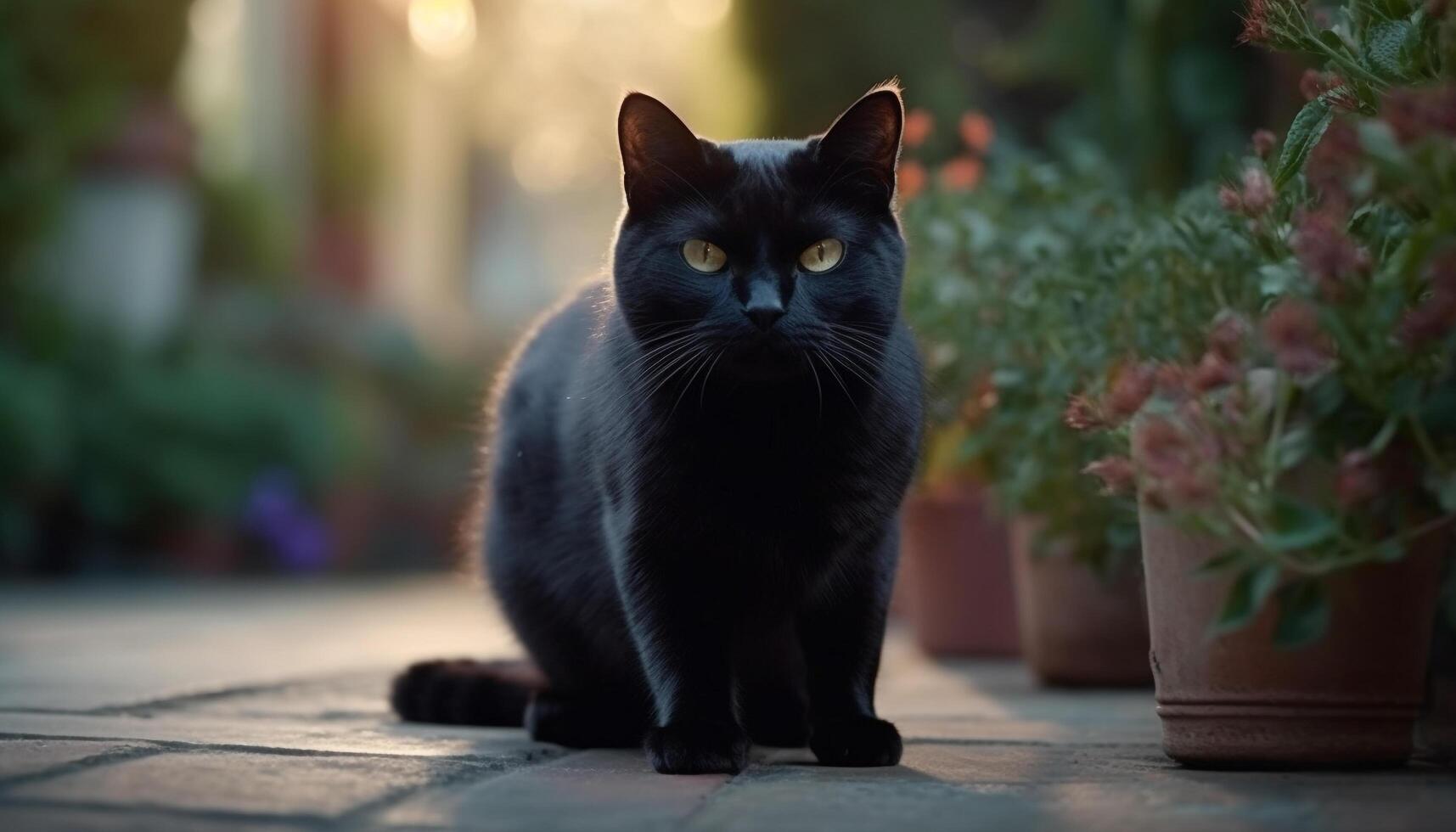 Cute kitten sitting outdoors, looking at camera with playful curiosity generated by AI photo