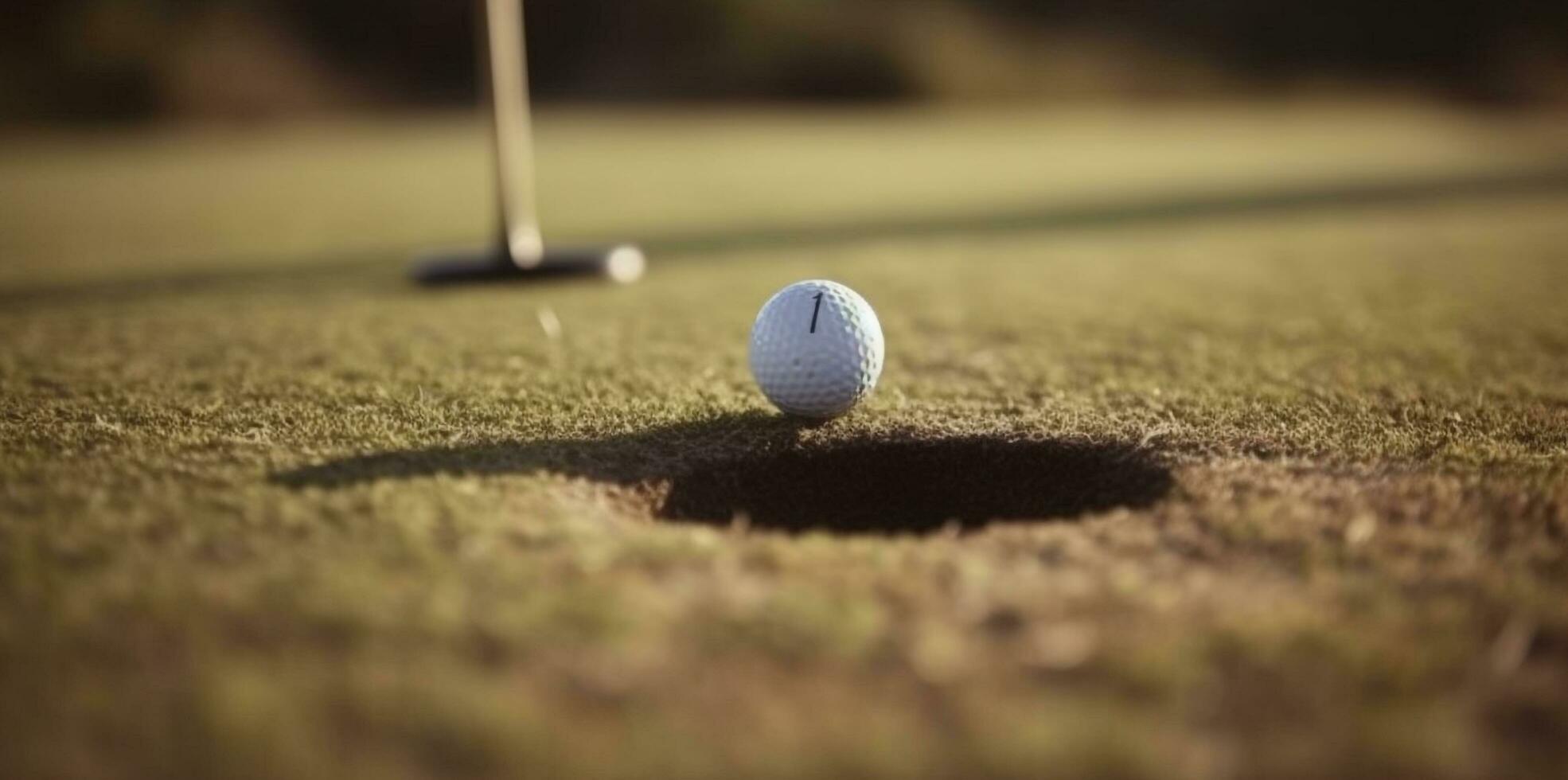 Golf ball on green grass, athlete hitting with accuracy generated by AI photo