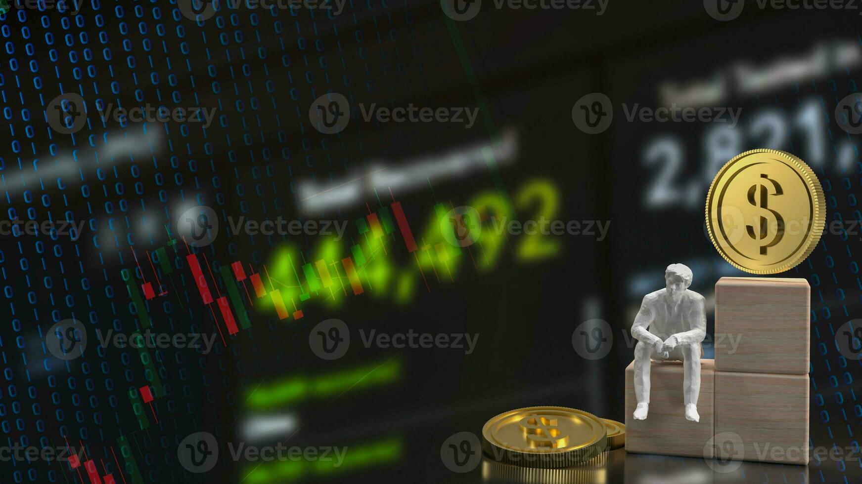 The Business man sit on wood cube  3d rendering photo