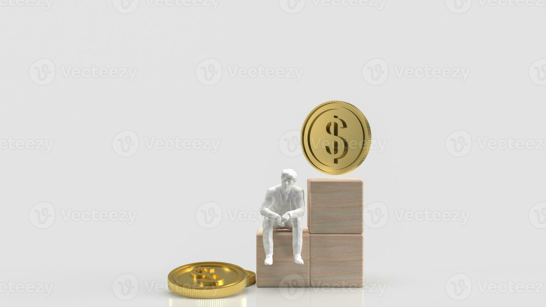 The Business man sit on wood cube  3d rendering photo