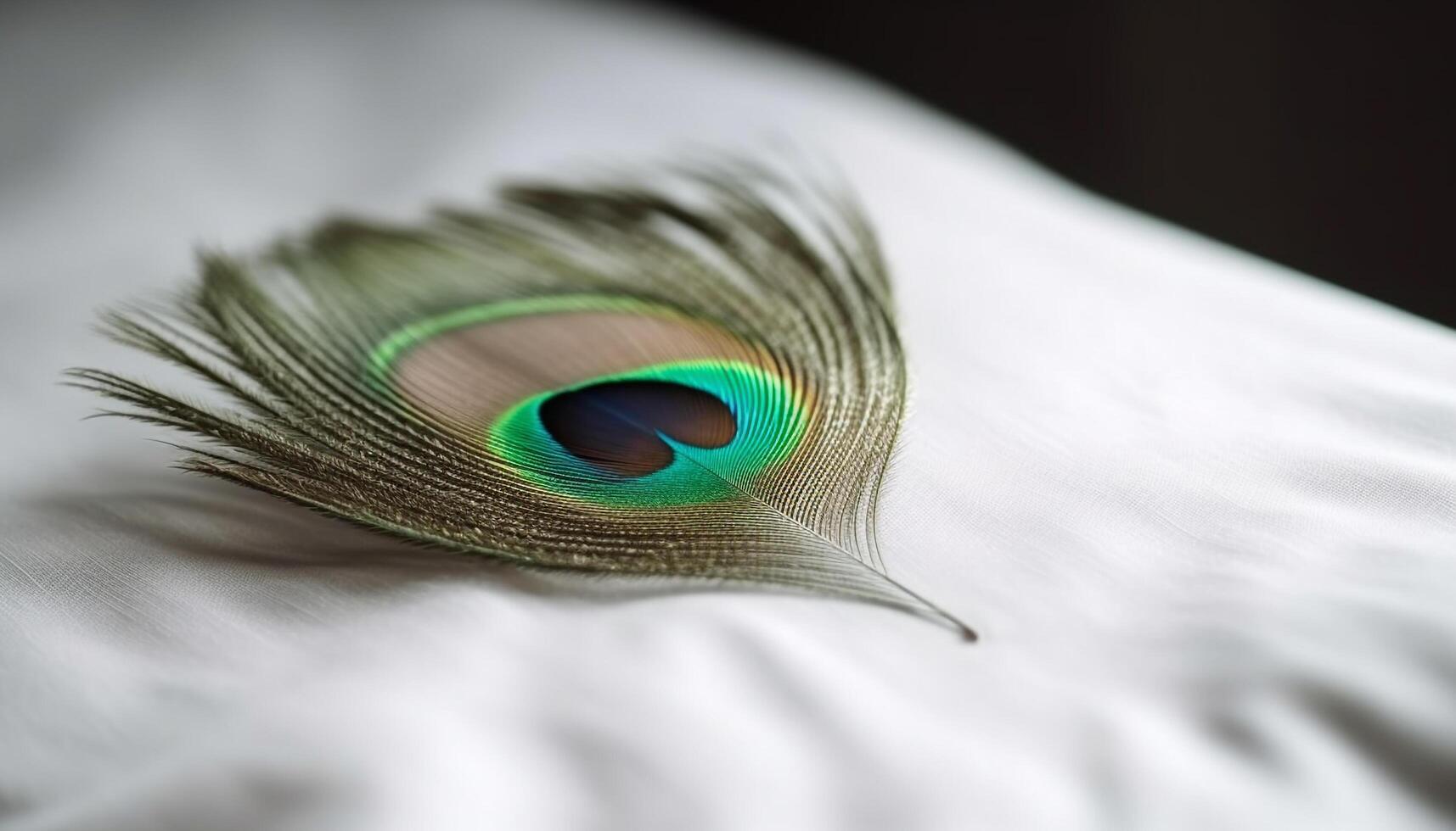 An Elegant, Single Peacock Feather Displayed Against a Pure White