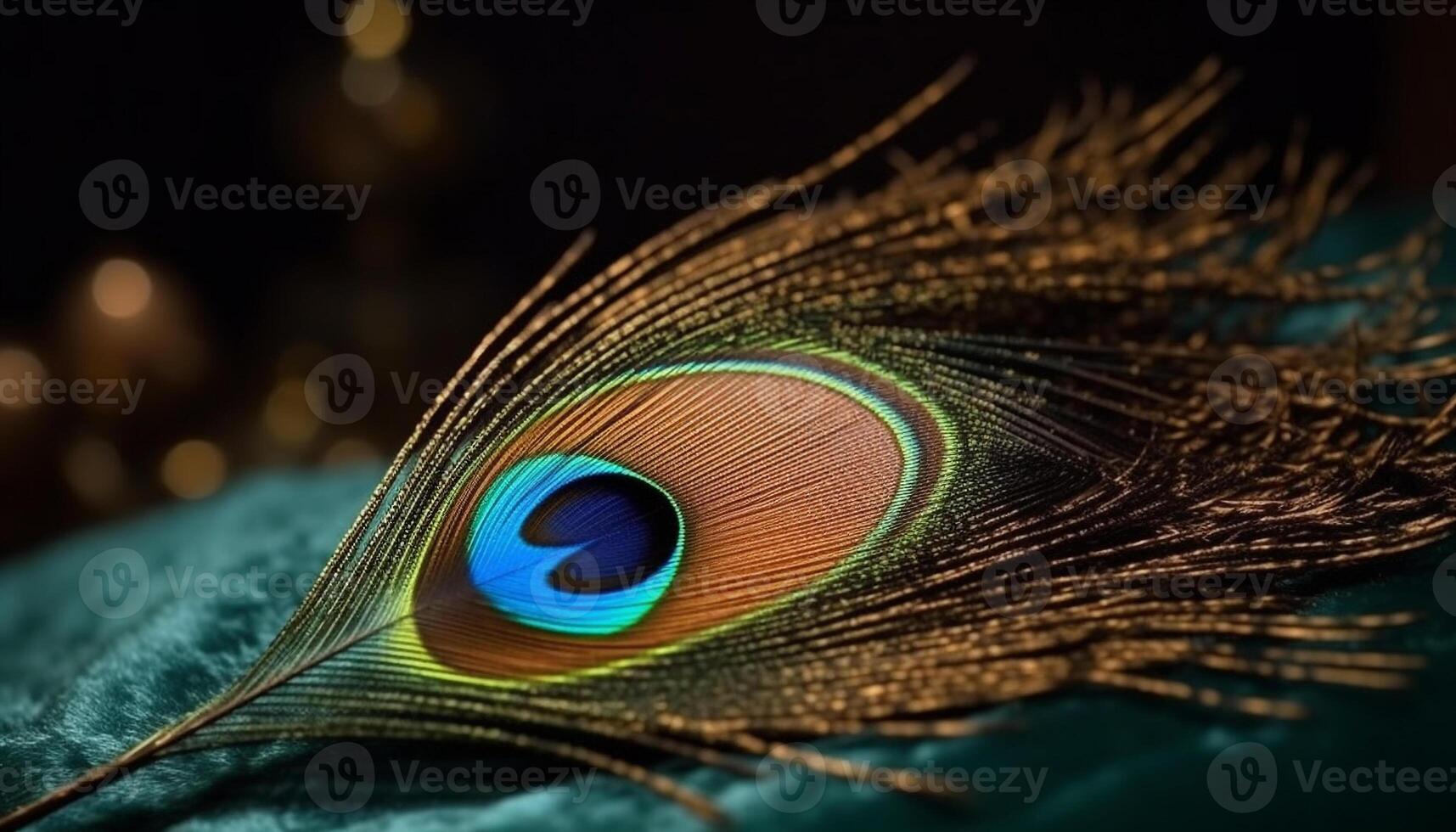 Vibrant colors of peacock feathers showcase nature elegance and beauty generated by AI photo