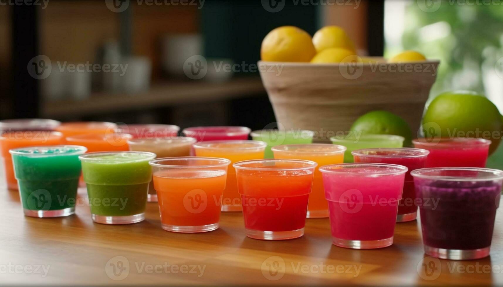 Freshness and vibrancy in a colorful fruit cocktail on a table generated by AI photo