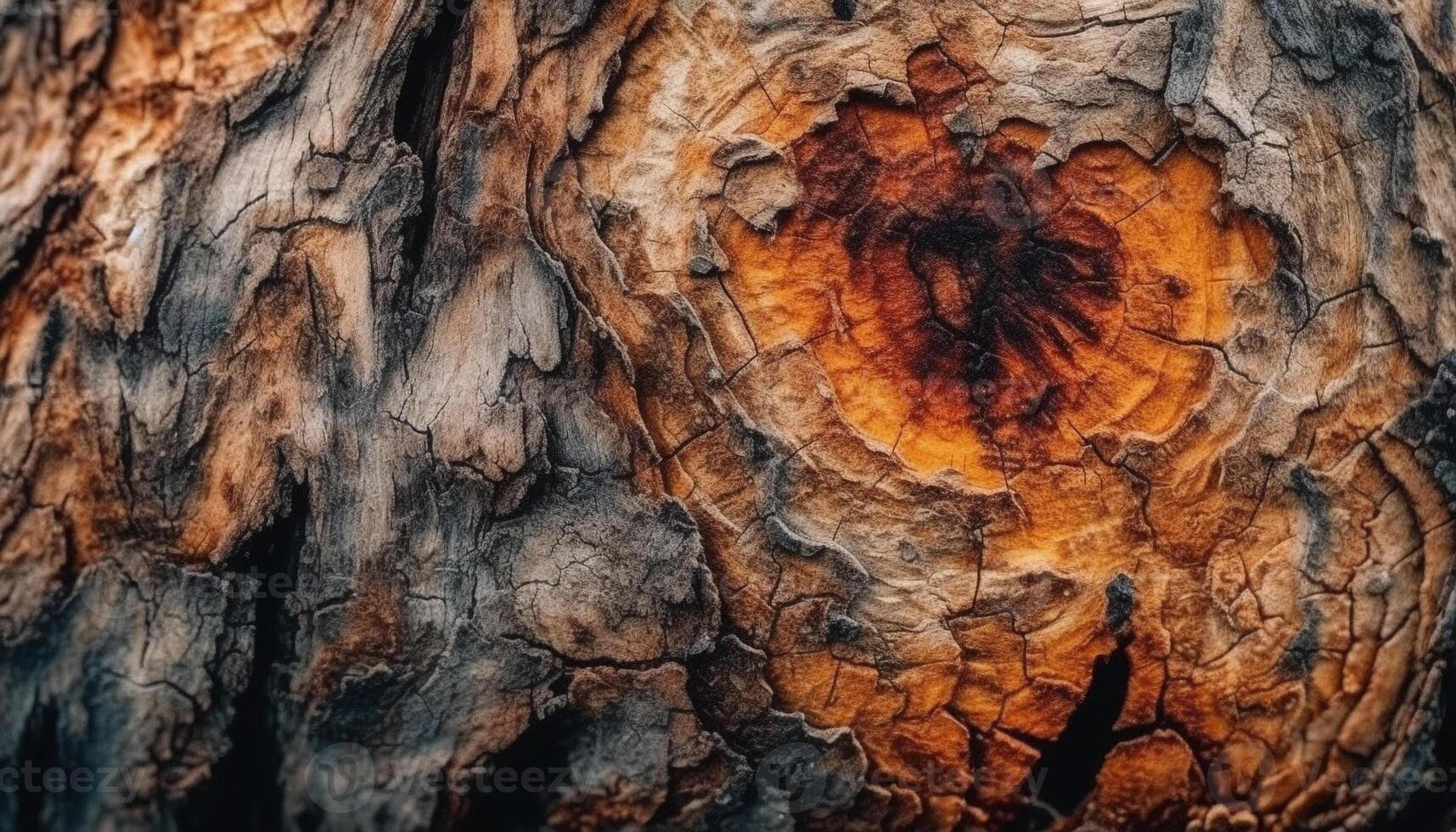 Nature tree trunk, close up old, rough, weathered, striped backdrop generated by AI photo
