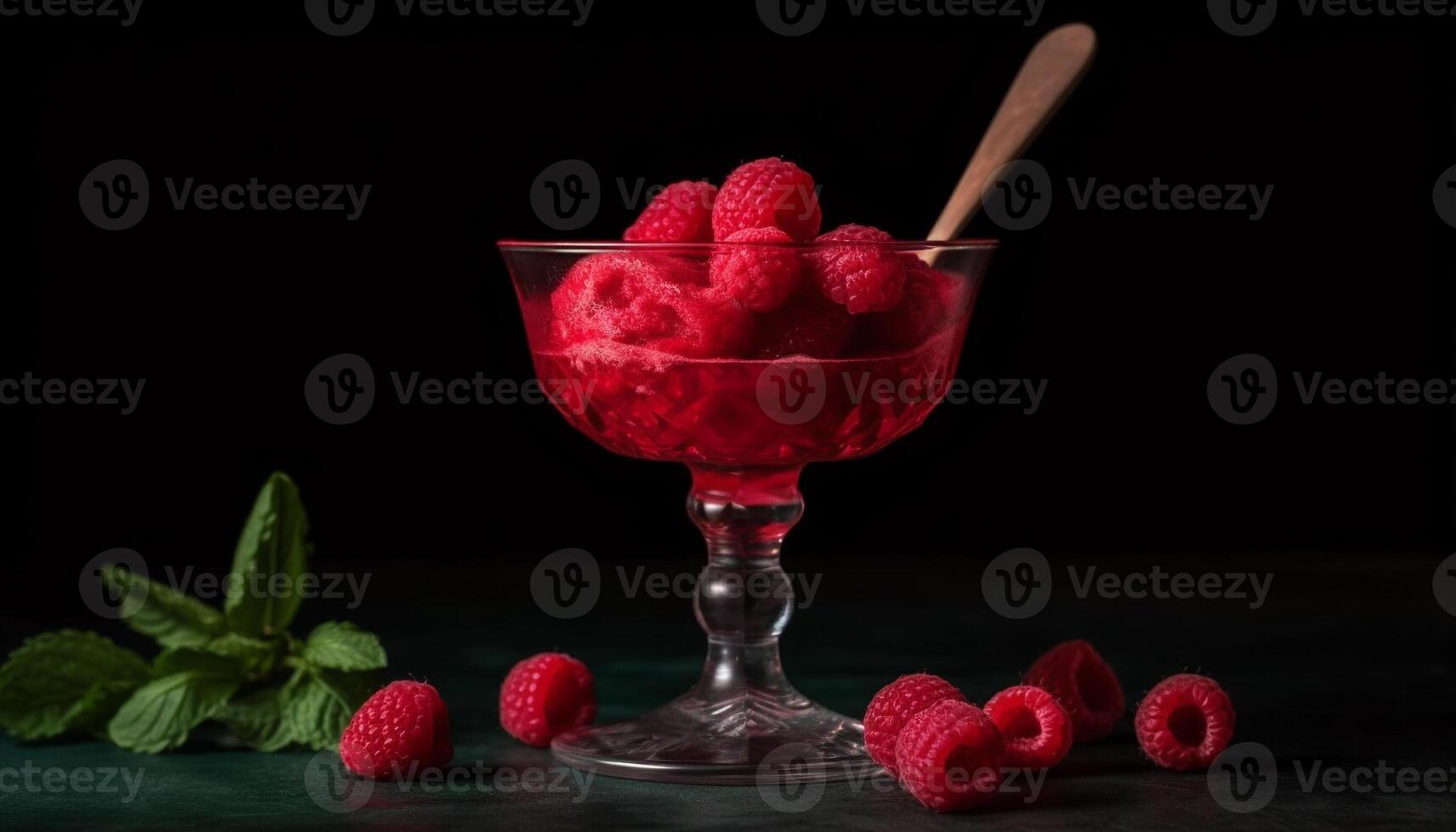 Raspberry fruit bowl, freshness dessert, gourmet strawberry, sweet drink generated by AI photo