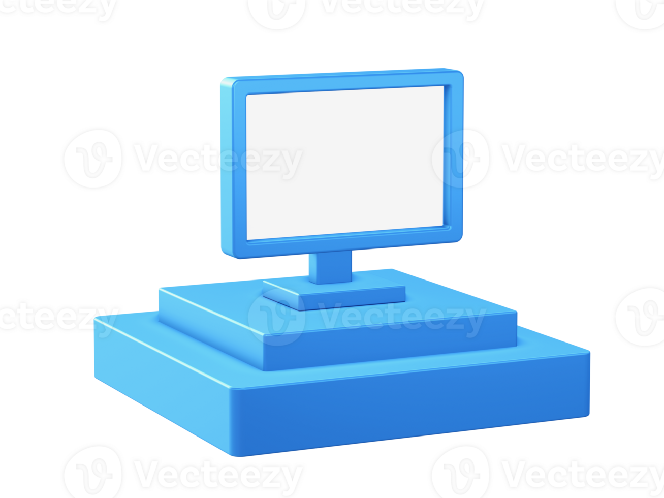 3d render of computer monitor icon with square podium png