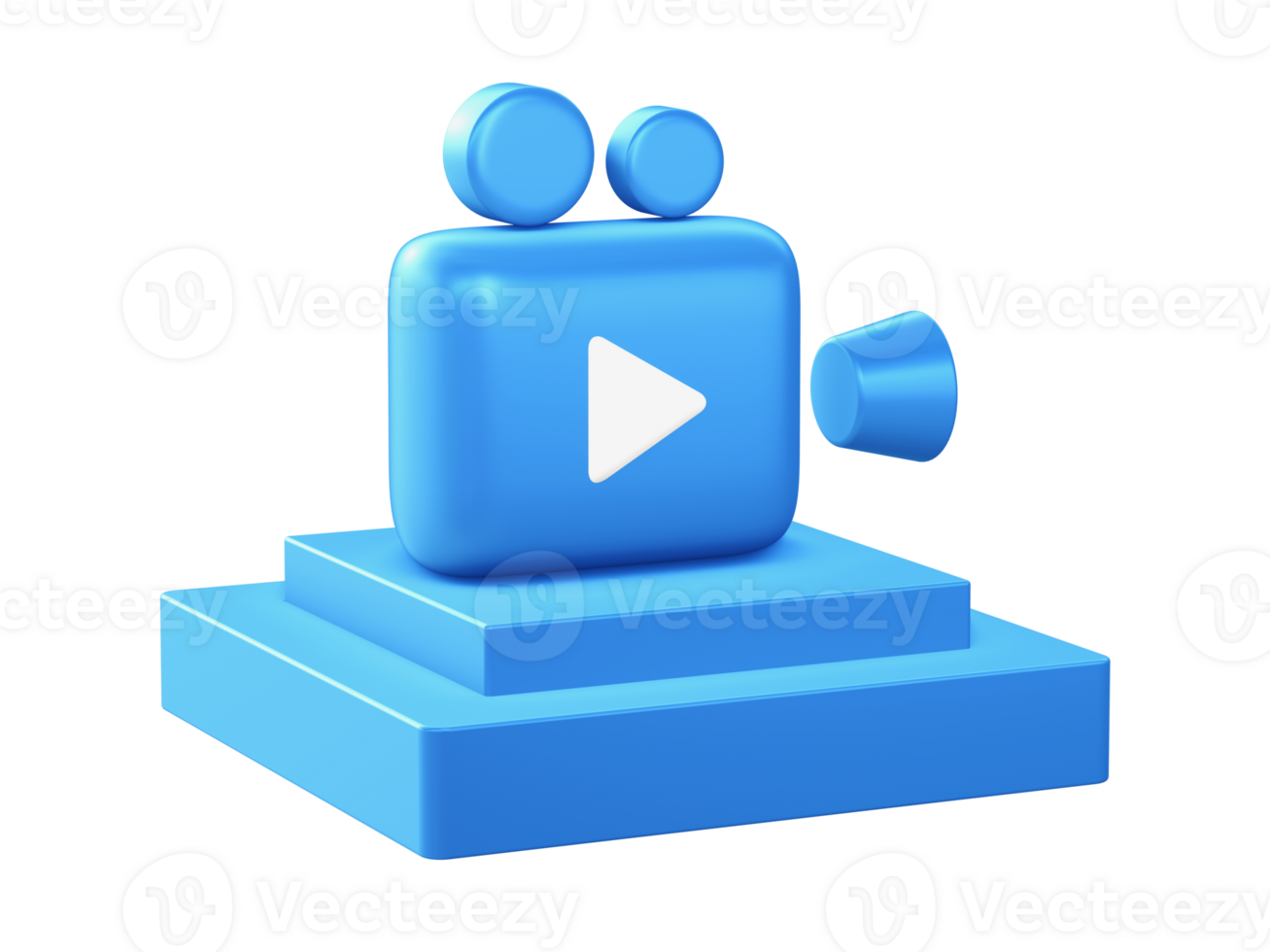 3d render of camera film video icon with square podium png