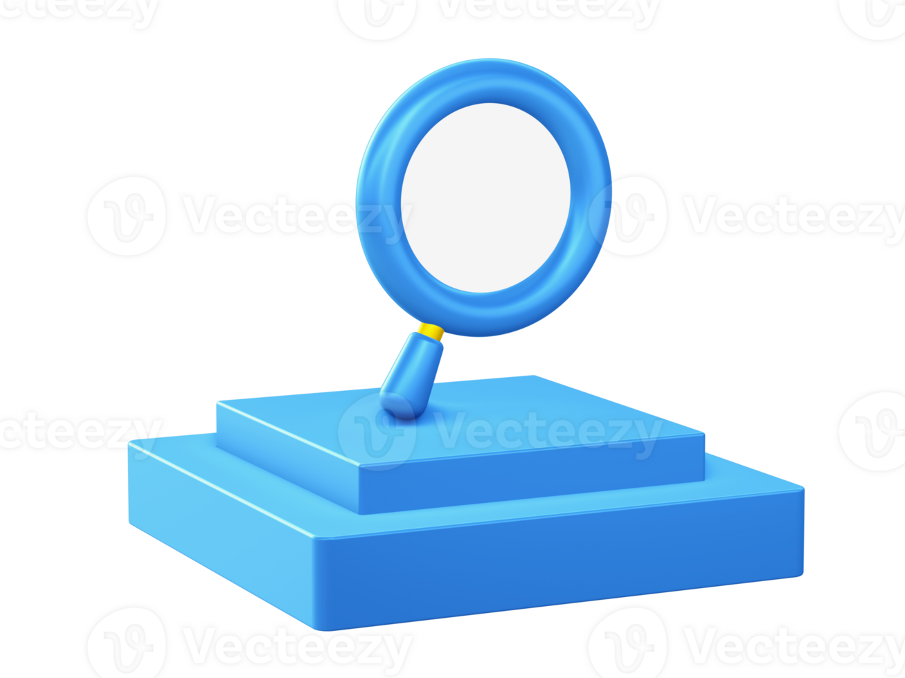 3d render of magnifying glass icon with square podium png