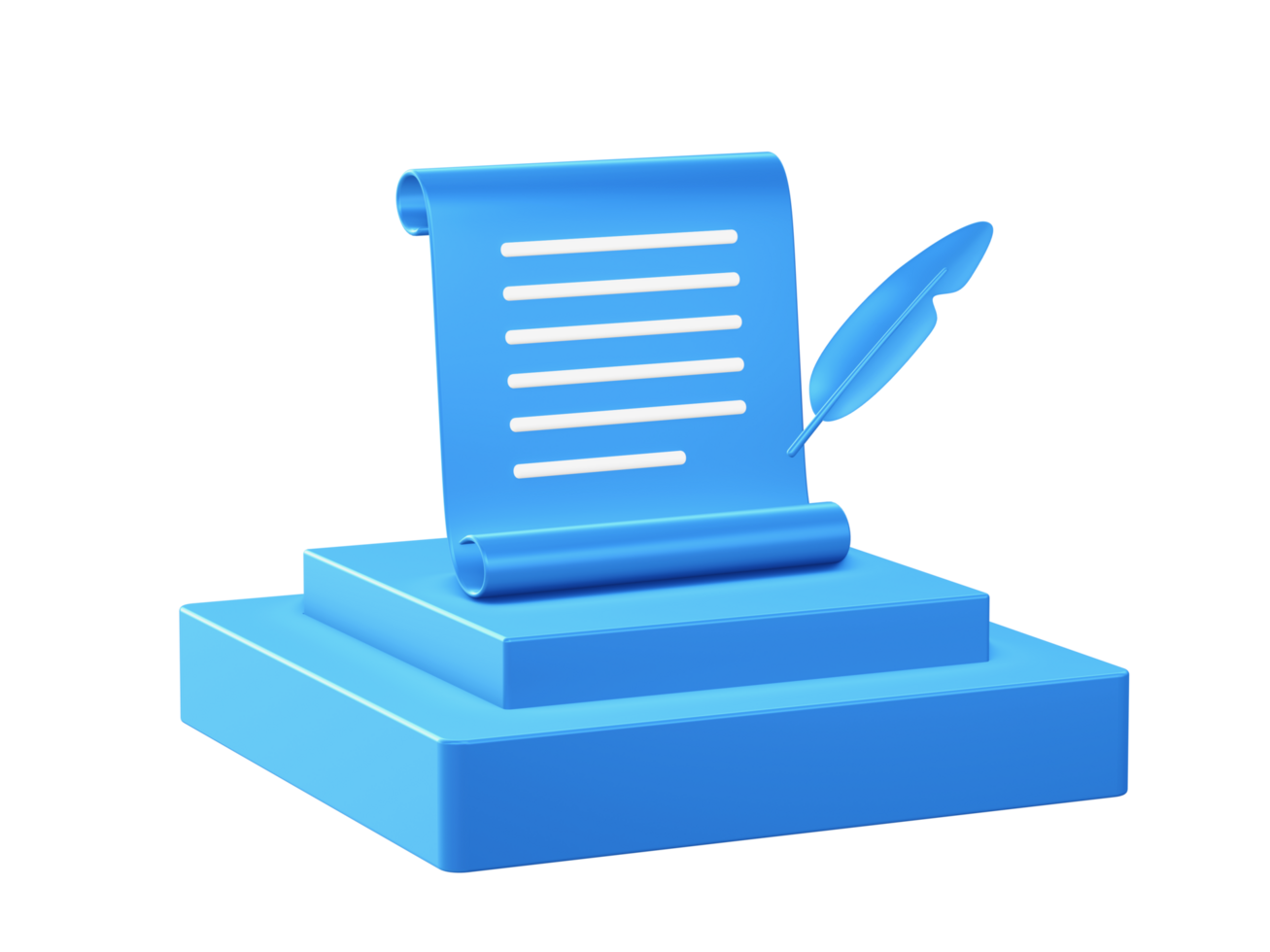 3d render of notes and feather pen icon with square podium png